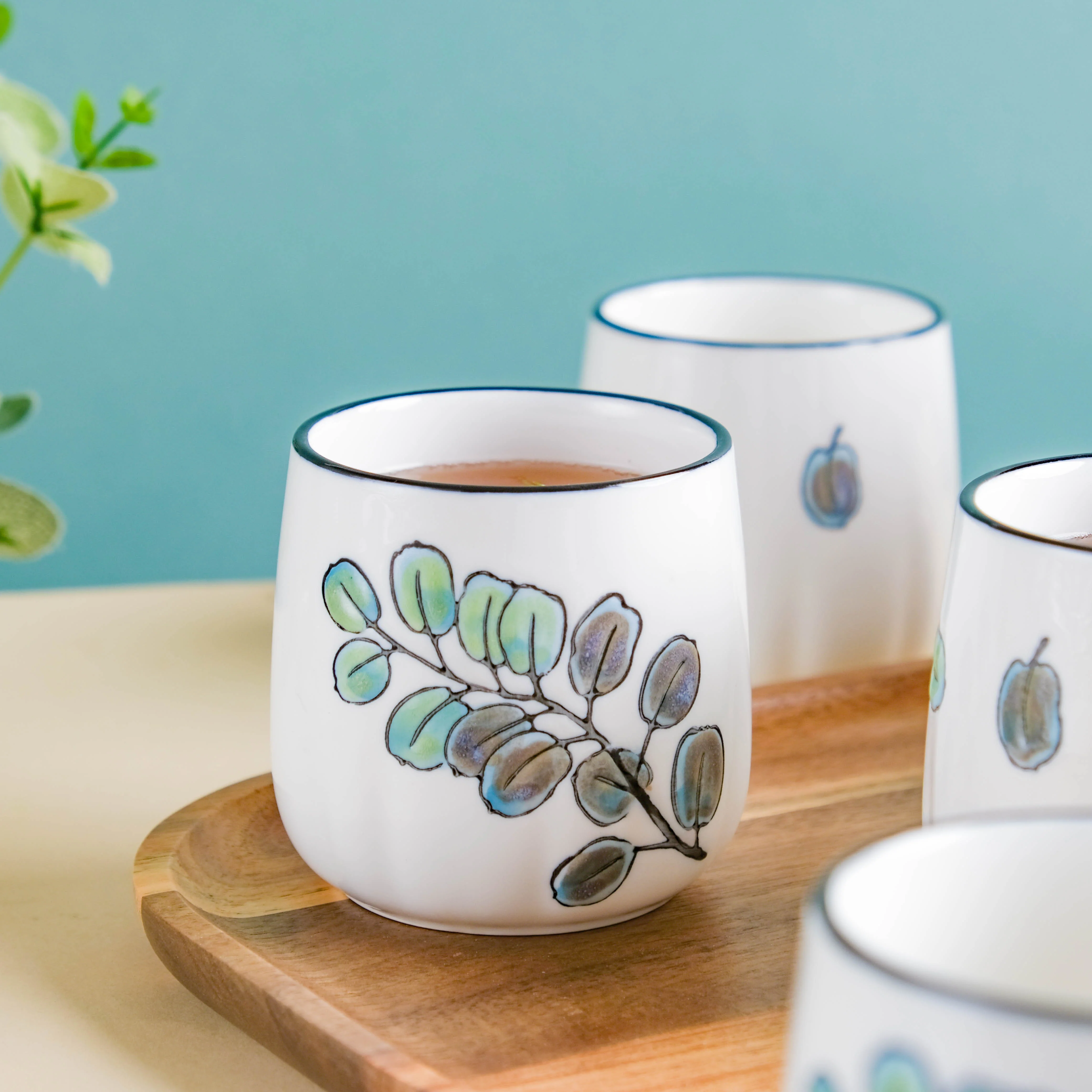 Aspen Leaves Tea Set With Wooden Tray - Image 6