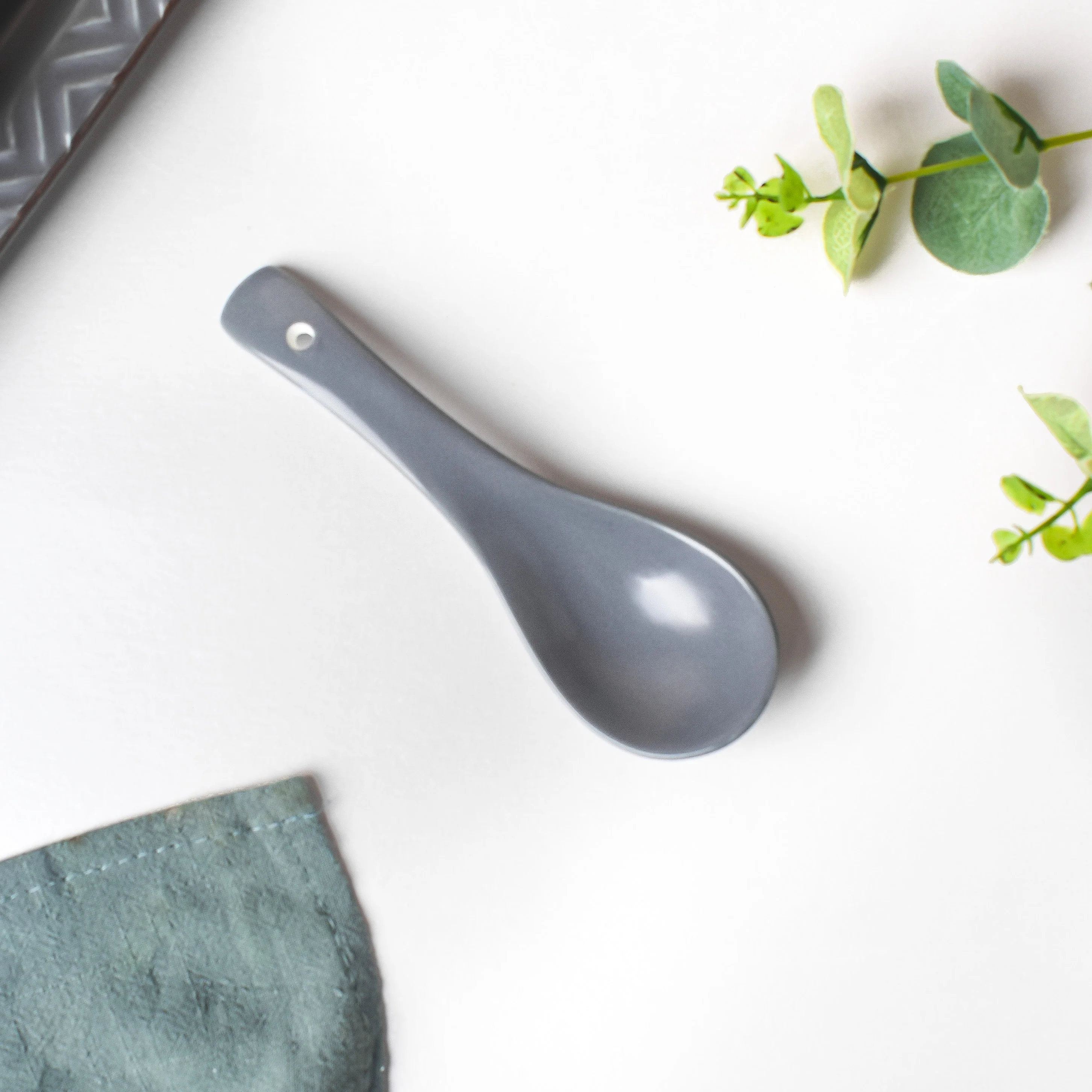 Asphalt Grey Ceramic Soup Spoon - Image 3