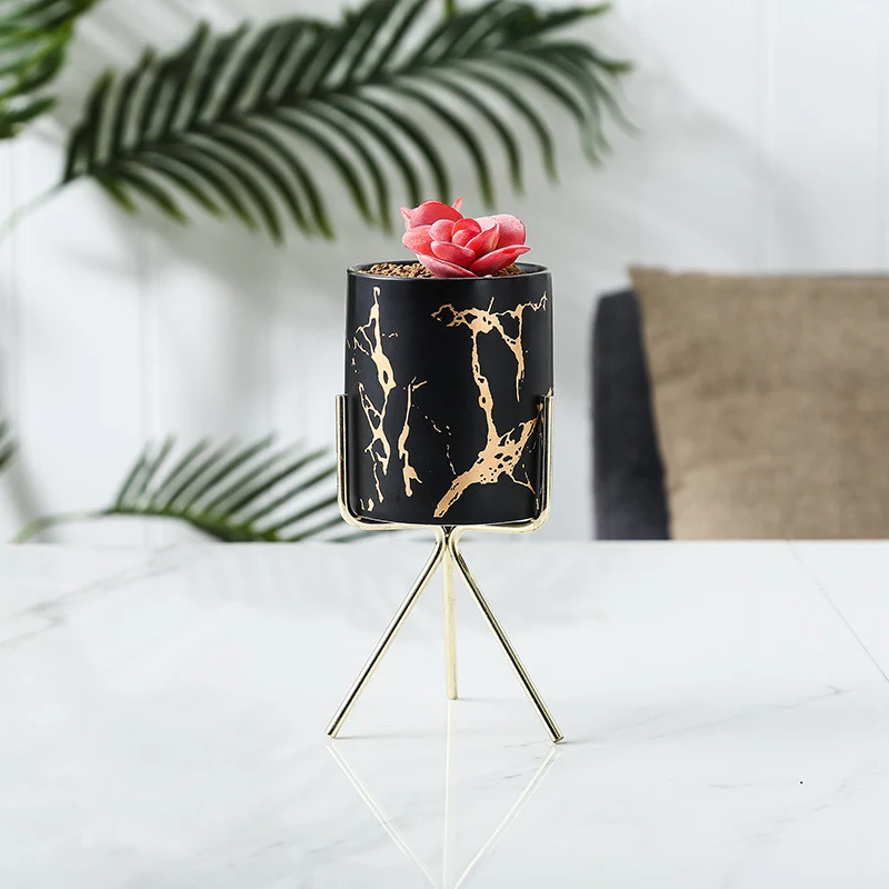 Auric Marble Black Planter with Stand Large - Image 5