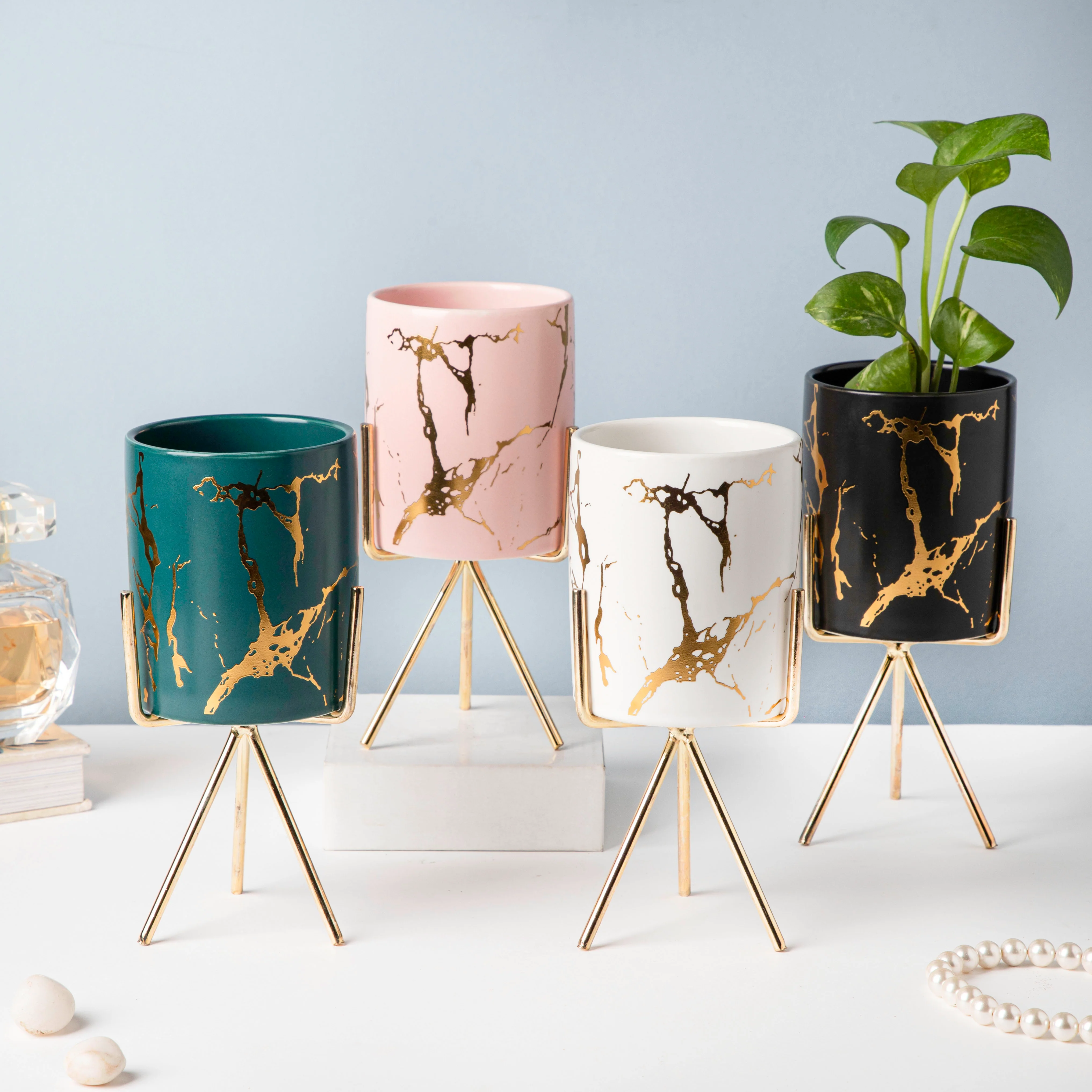 Auric Marble Black Planter with Stand Large - Image 6