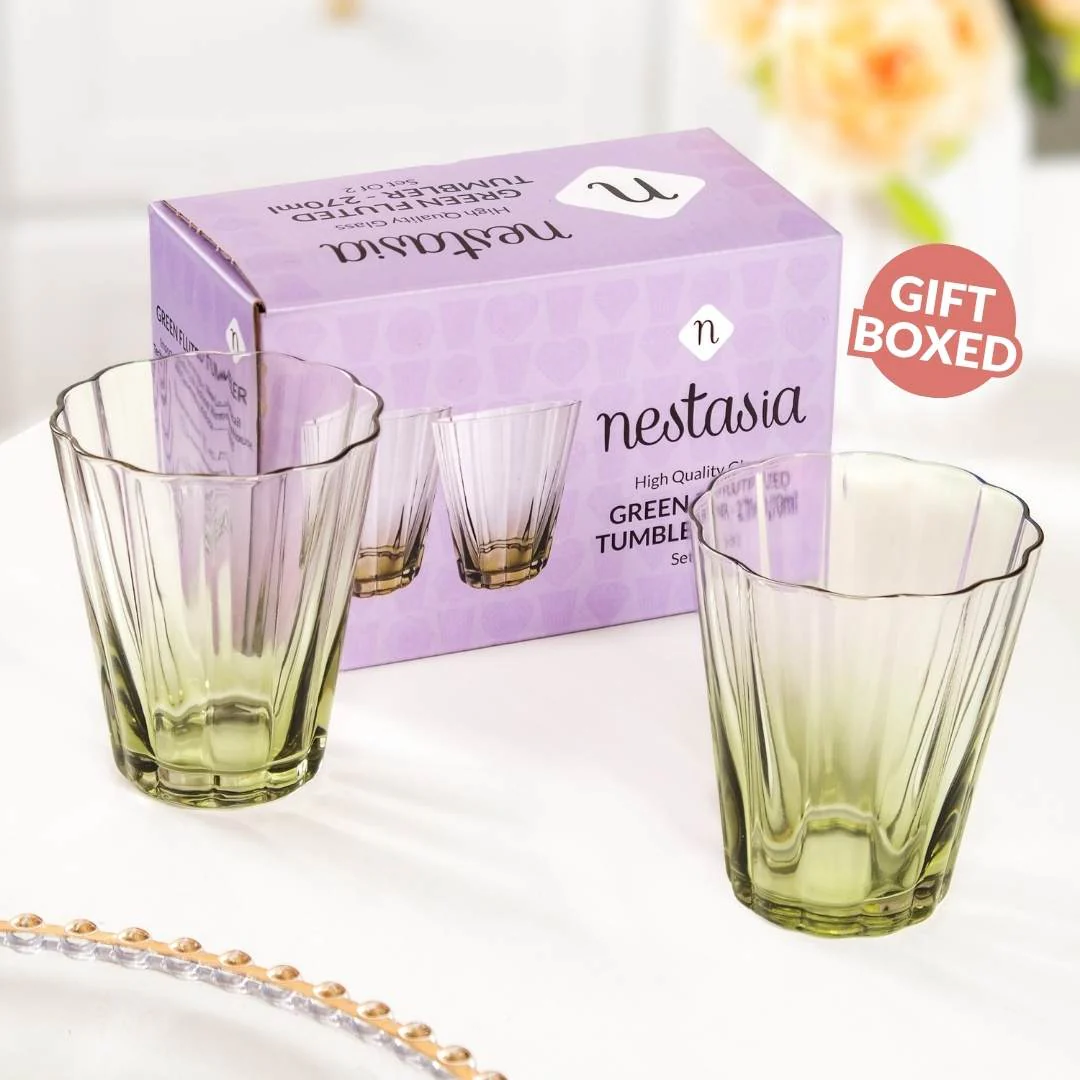 Aurora Ombre Fluted Tumbler Set Of 2 Green 270ml - Image 6