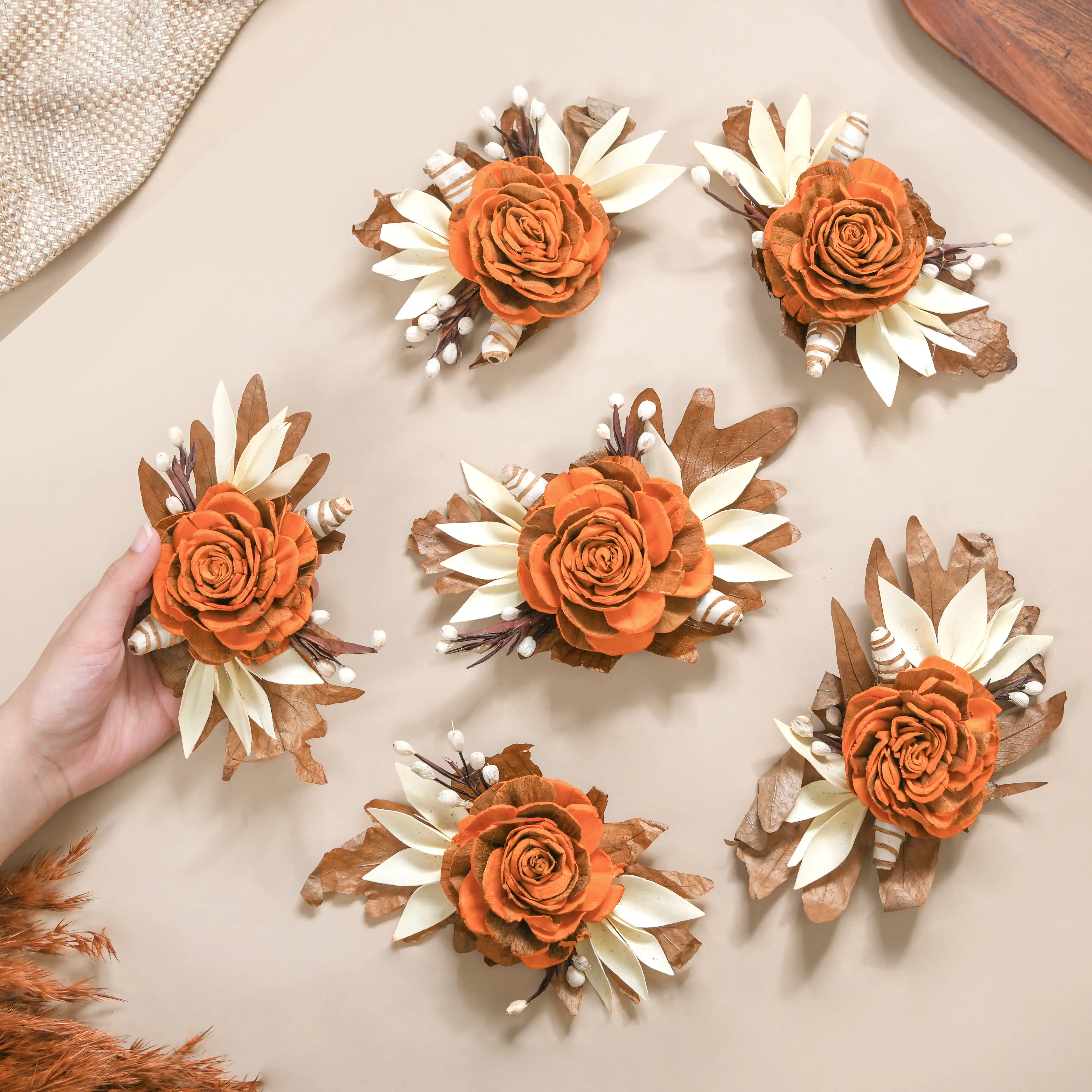 Autumn Orange Decorative Dried Flowers Set Of 6 - Image 3