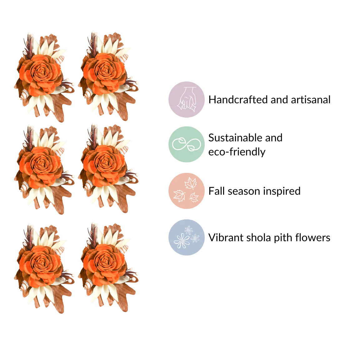 Autumn Orange Decorative Dried Flowers Set Of 6 - Image 5