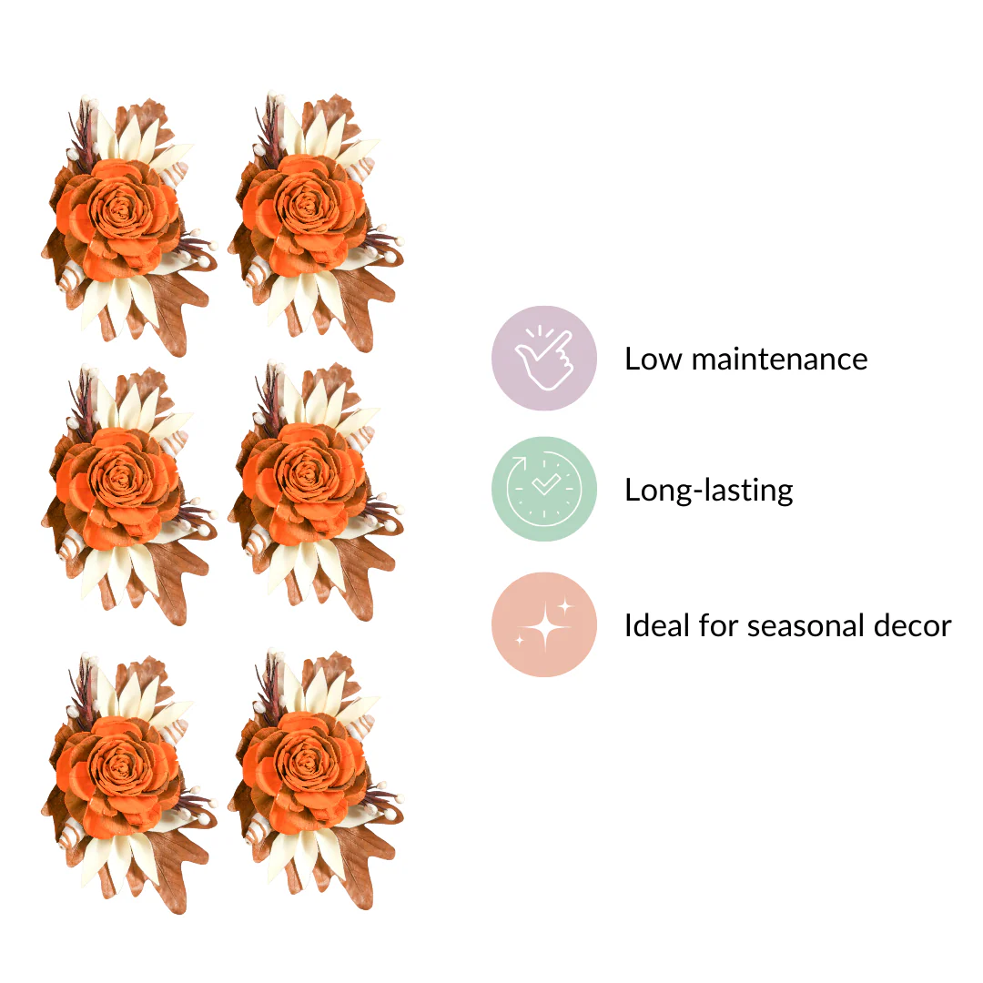 Autumn Orange Decorative Dried Flowers Set Of 6 - Image 7
