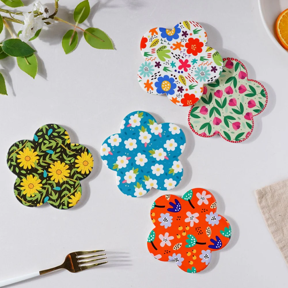 Autumn Orange Flower Glossy Ceramic Coaster Set Of 4 - Image 10