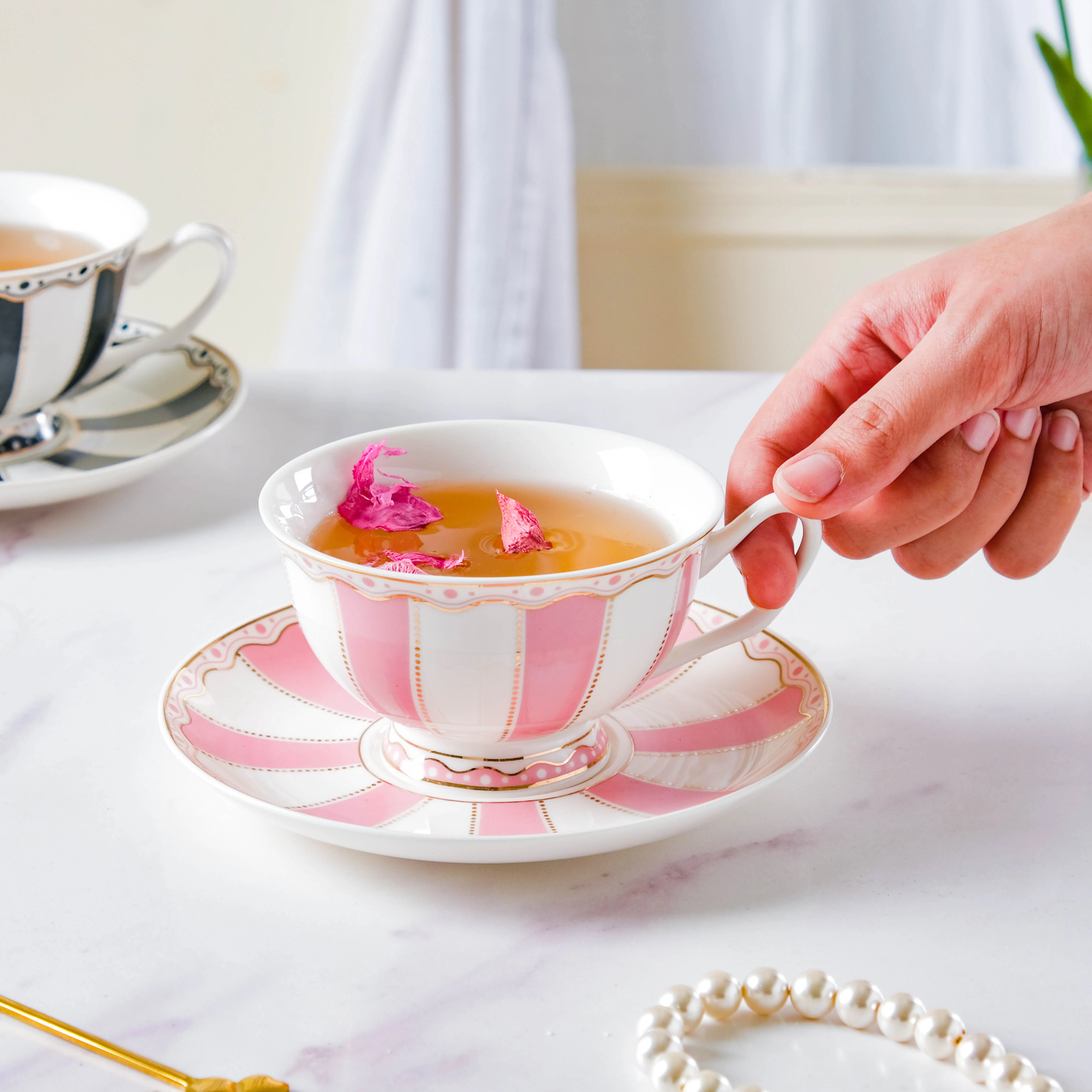 Azalea Pink Ceramic Cup and Saucer Set 150 ml - Image 2