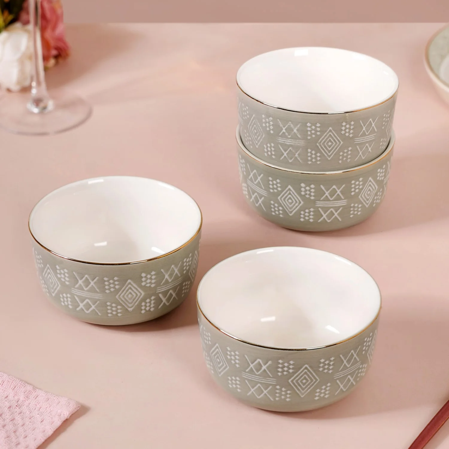 Azo Ceramic Side Snack Bowl Grey Set Of 4 340ml - Image 4