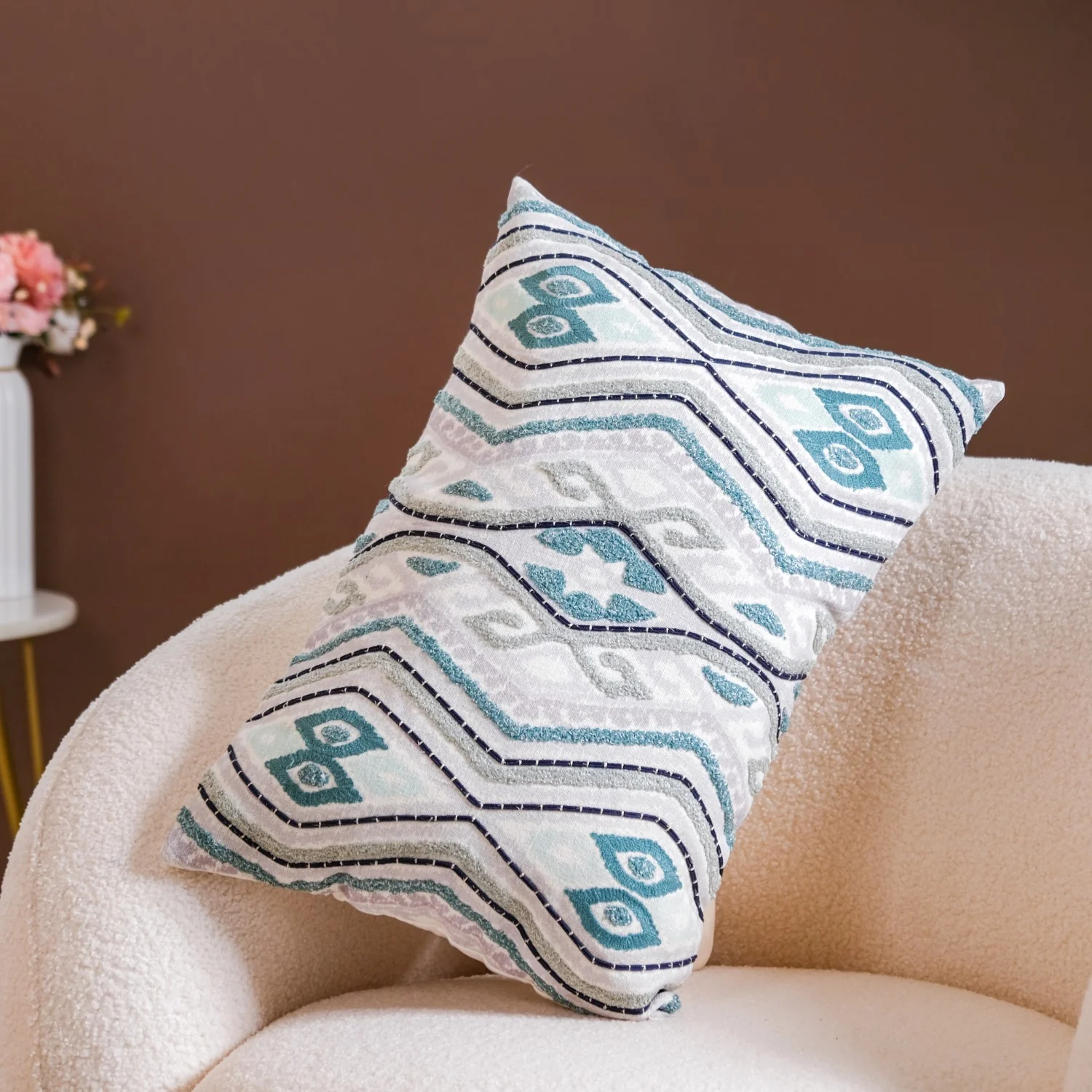 Aztec Embroidery Couch Cushion Cover 20x14 Inch - Image 2