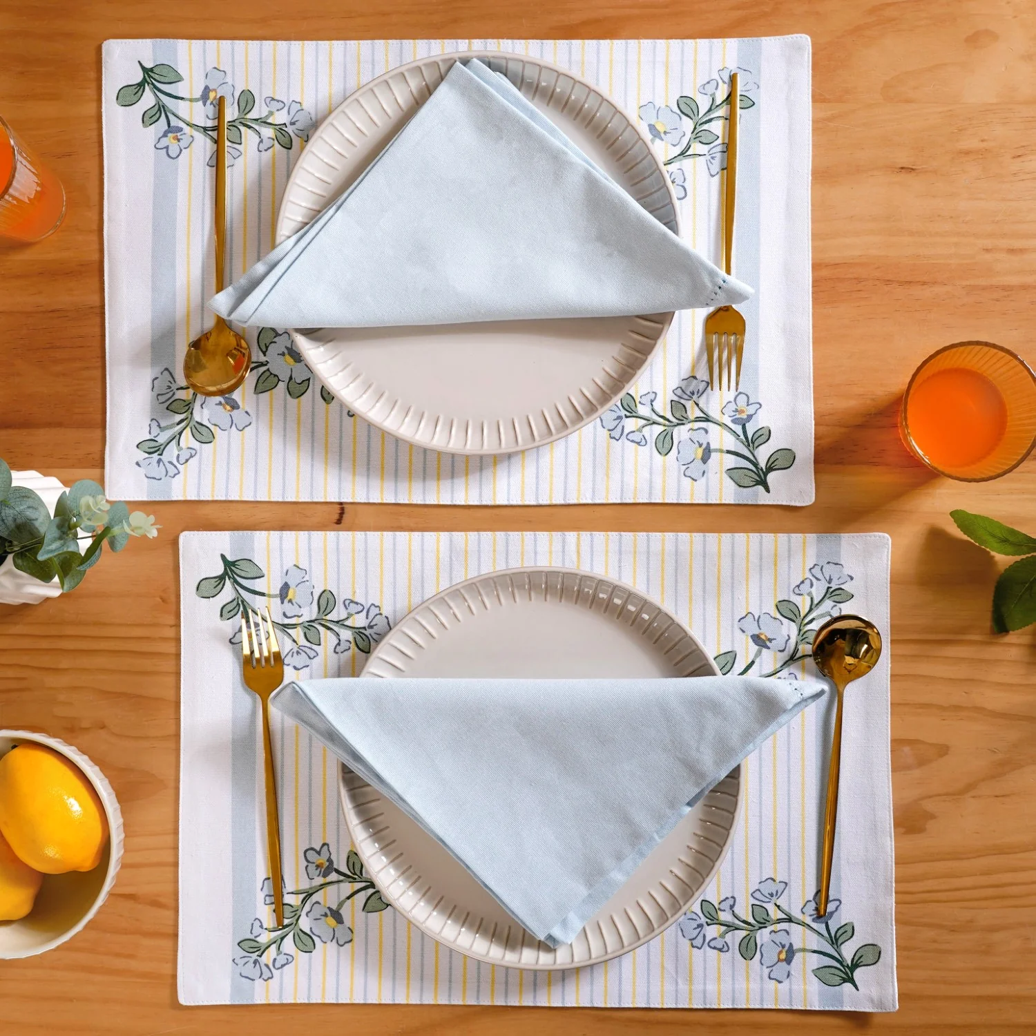 Azzurro Printed Cotton Mat And Napkin Set Of 12 - Image 2