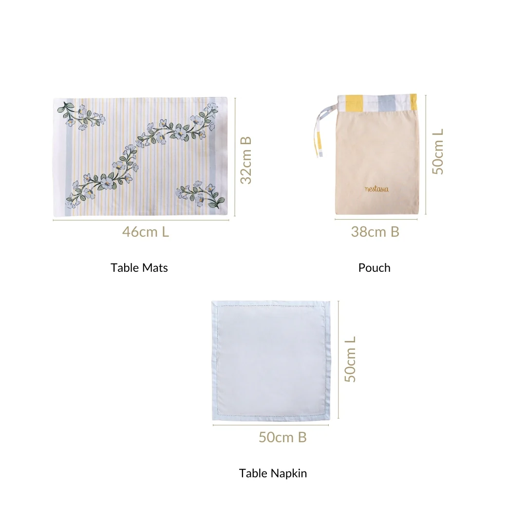 Azzurro Printed Cotton Mat And Napkin Set Of 12 - Image 4