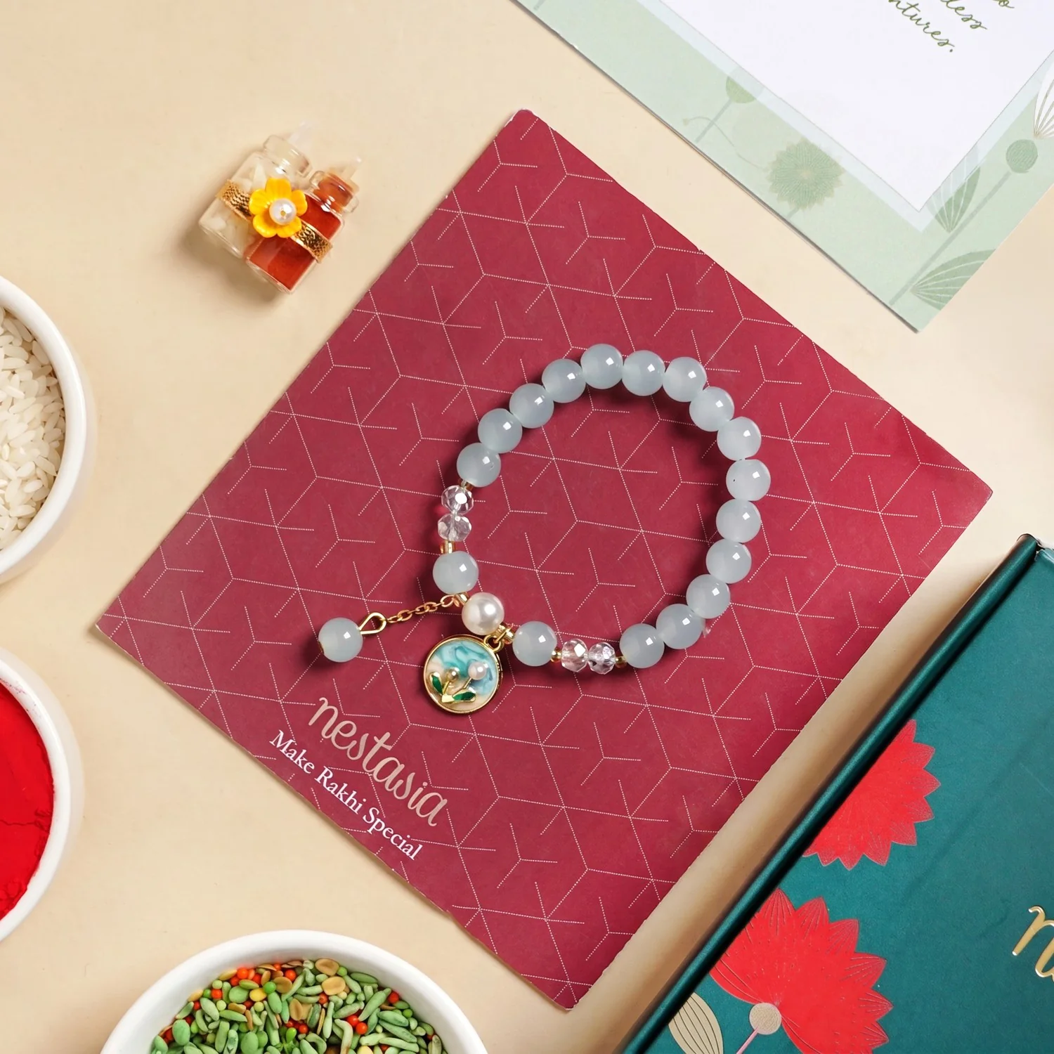 Baby Blue Bracelet Rakhi Gift Set - Image 2
