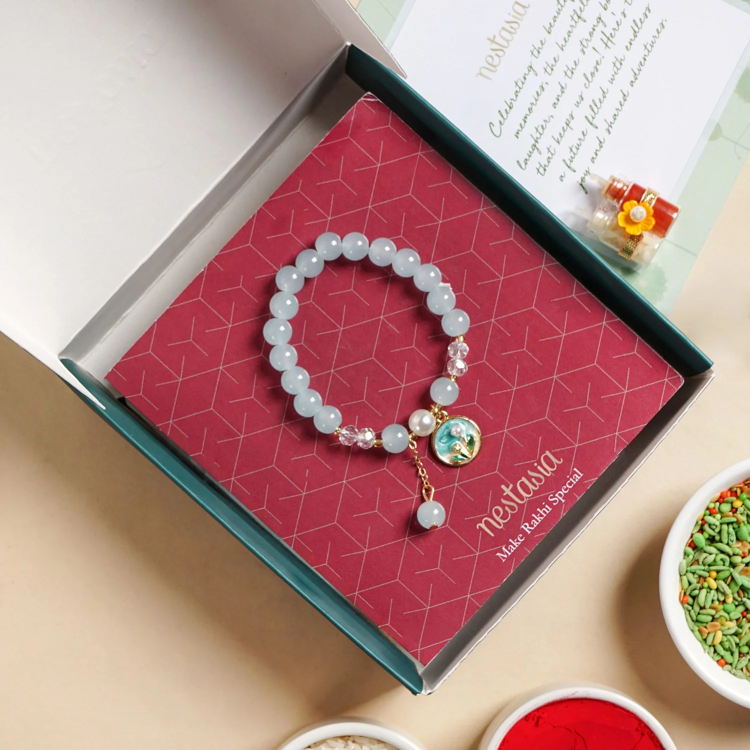 Baby Blue Bracelet Rakhi Gift Set - Image 5