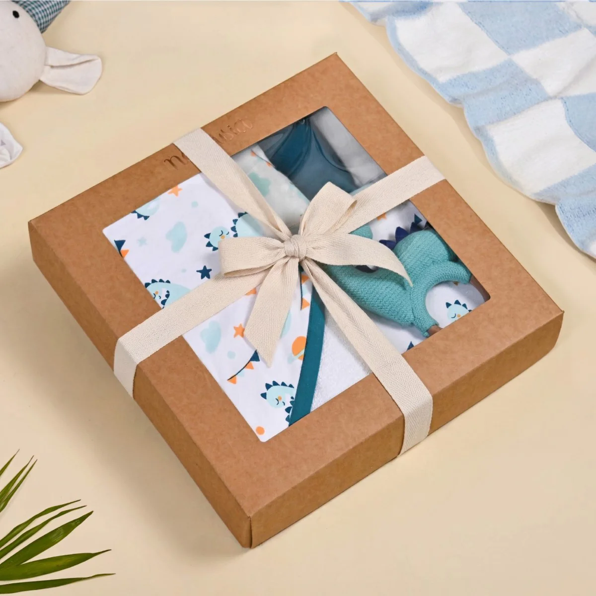 Baby Dino Gift Hamper With Towel Swaddle Napkin Rattle Set Of 6 - Image 6