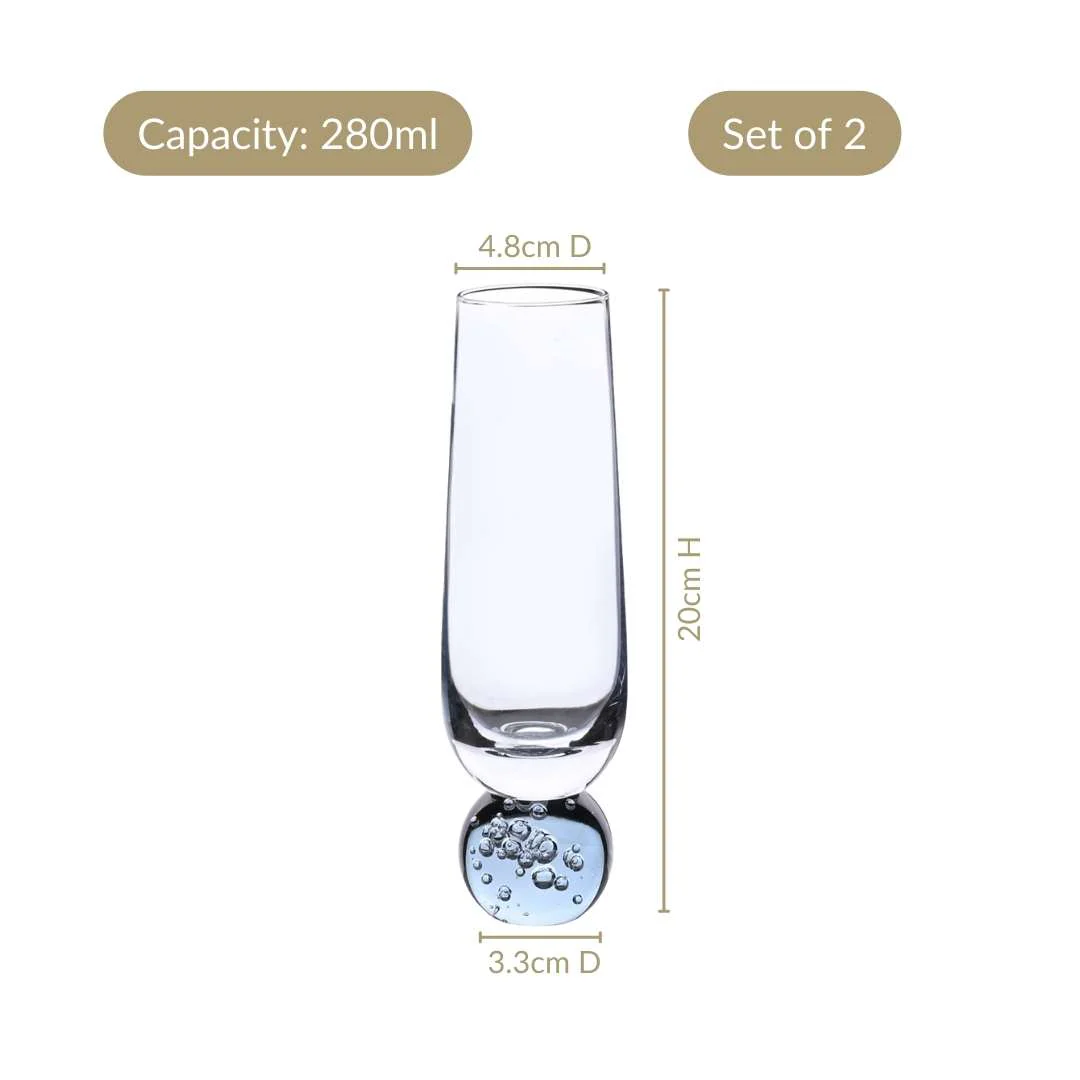 Ball Base Champagne Glass Set Of 2 280ml Blue - Image 4