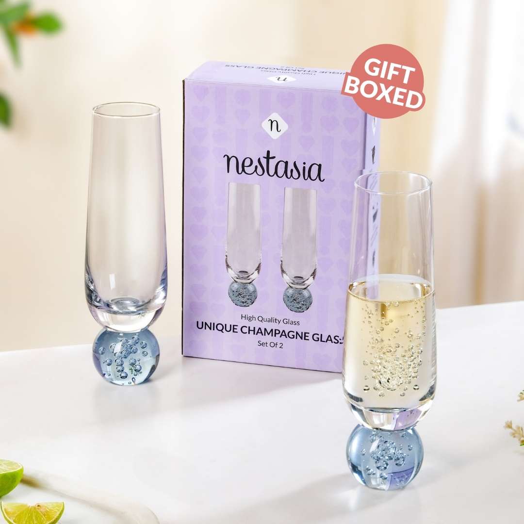 Ball Base Champagne Glass Set Of 2 280ml Blue - Image 7