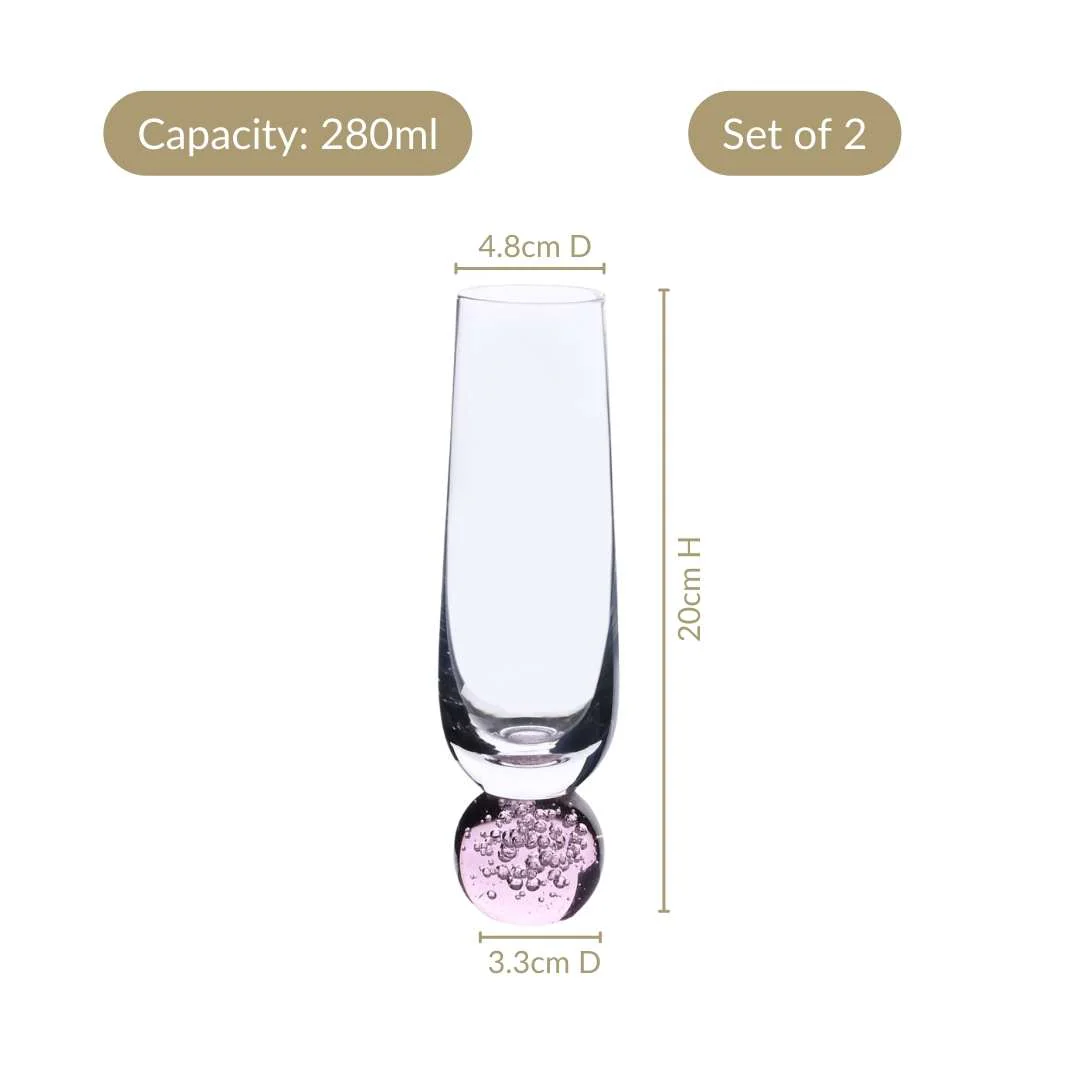 Ball Base Champagne Glass Set Of 2 280ml Pink - Image 4