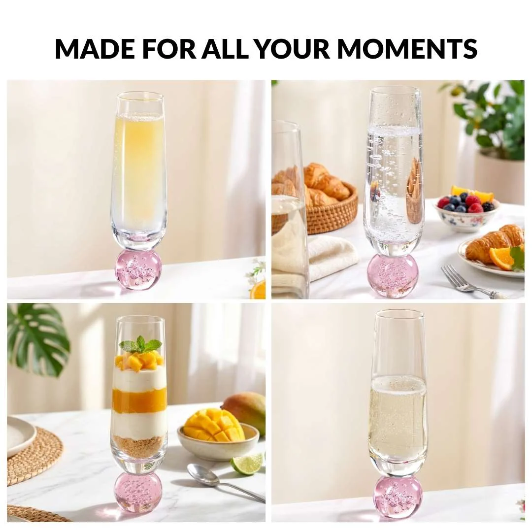 Ball Base Champagne Glass Set Of 2 280ml Pink - Image 6