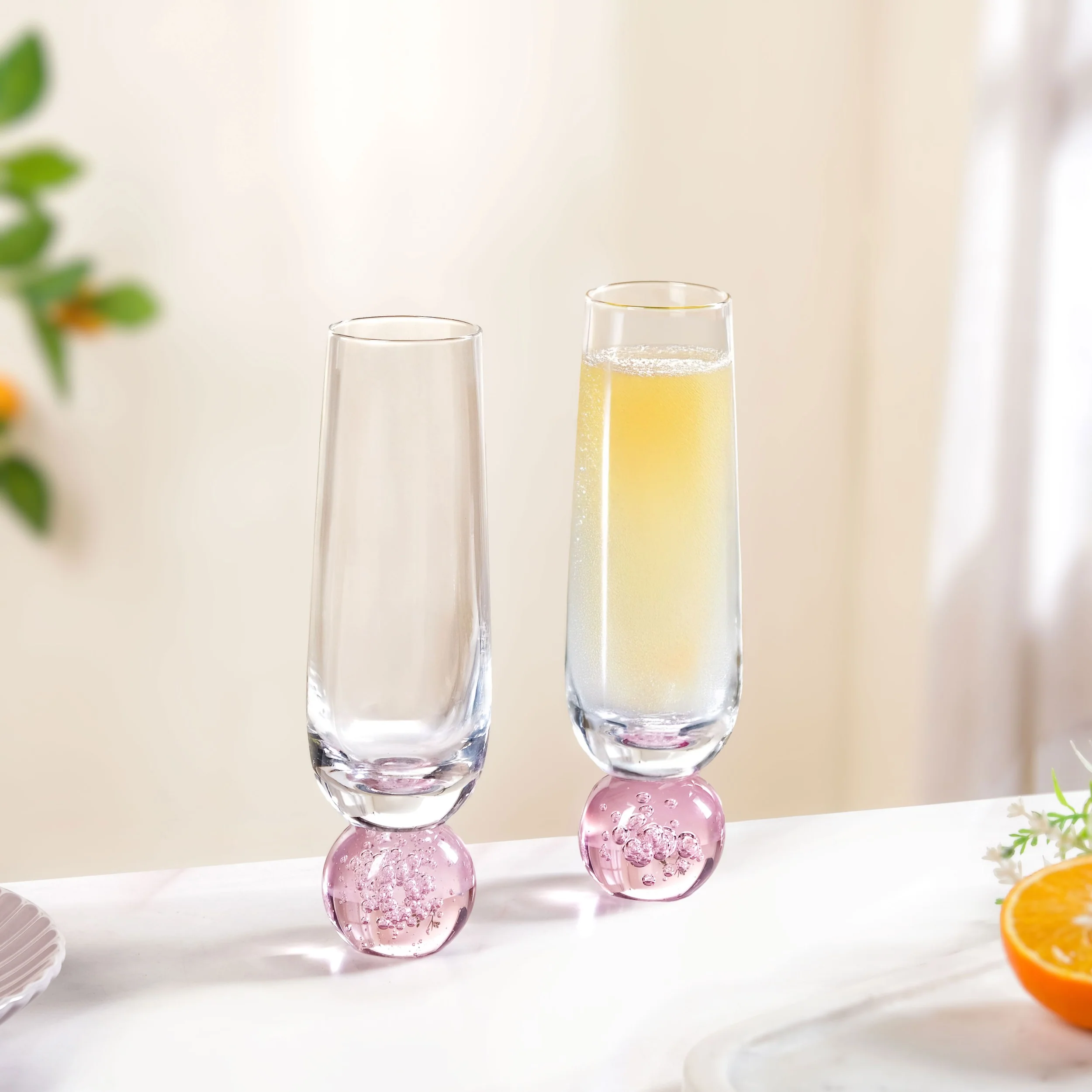 Ball Base Champagne Glass Set Of 2 280ml Pink - Image 9