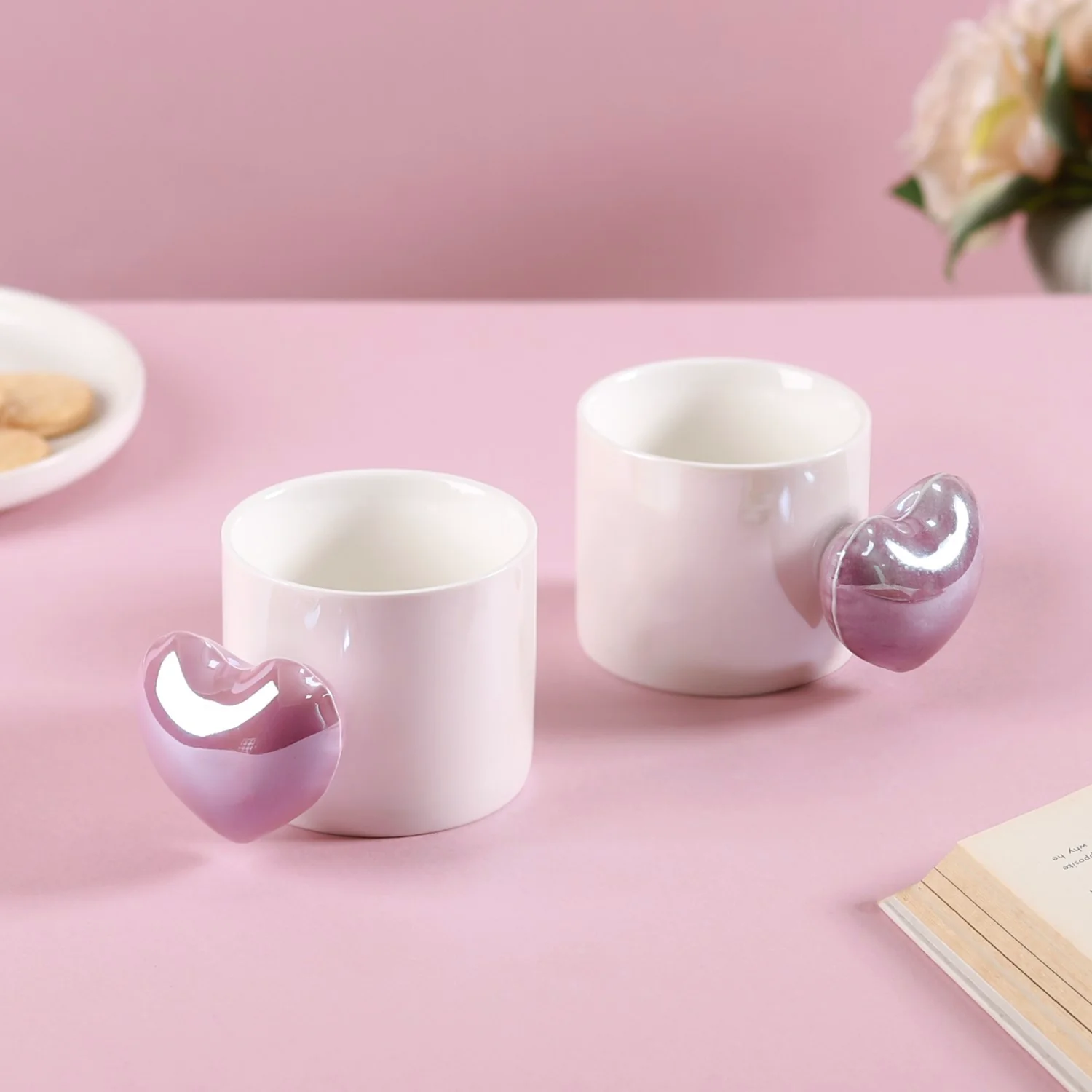 Balloon Heart Ceramic Coffee Mug Purple Set Of 2 330ml