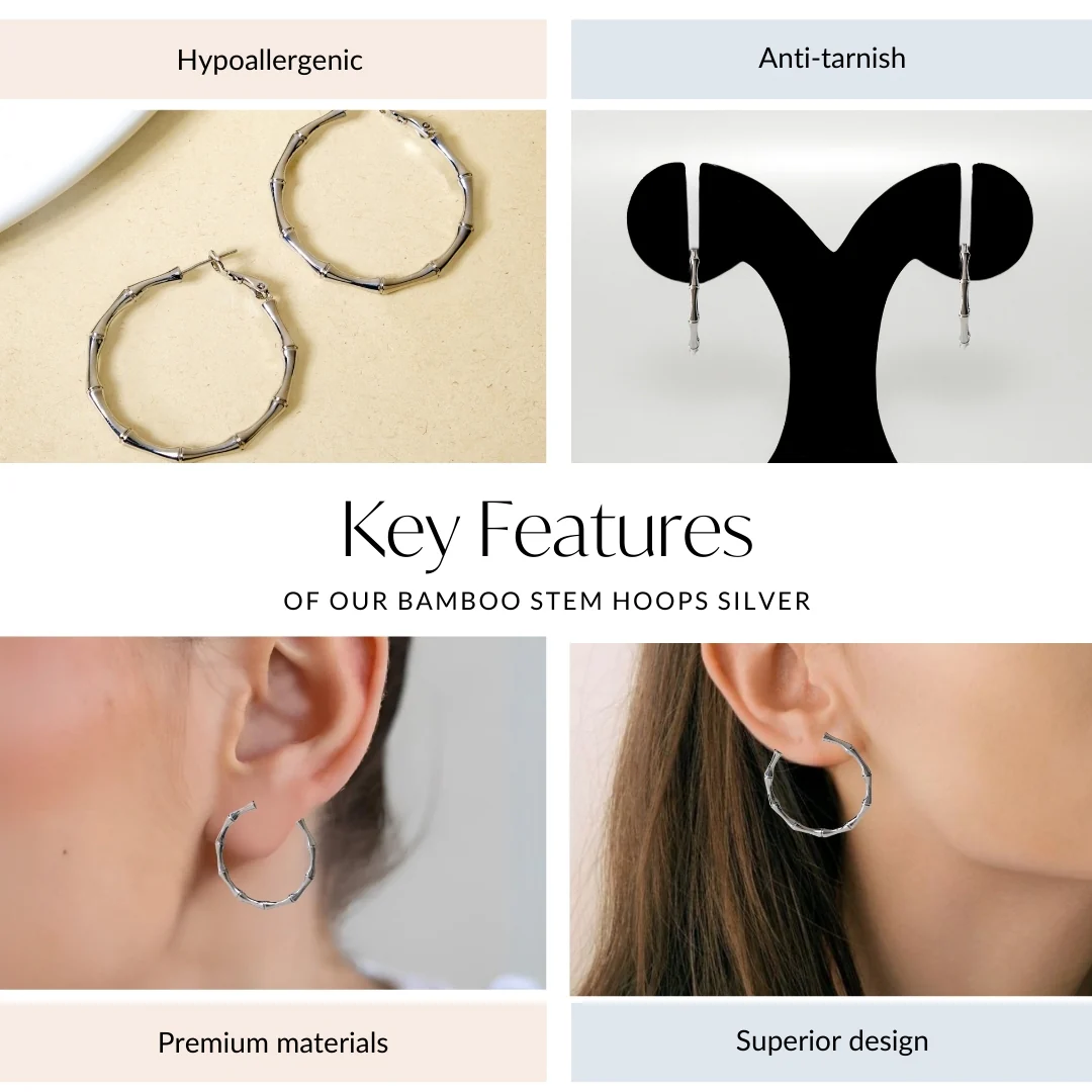 Bamboo Stem Hoops Silver - Image 4