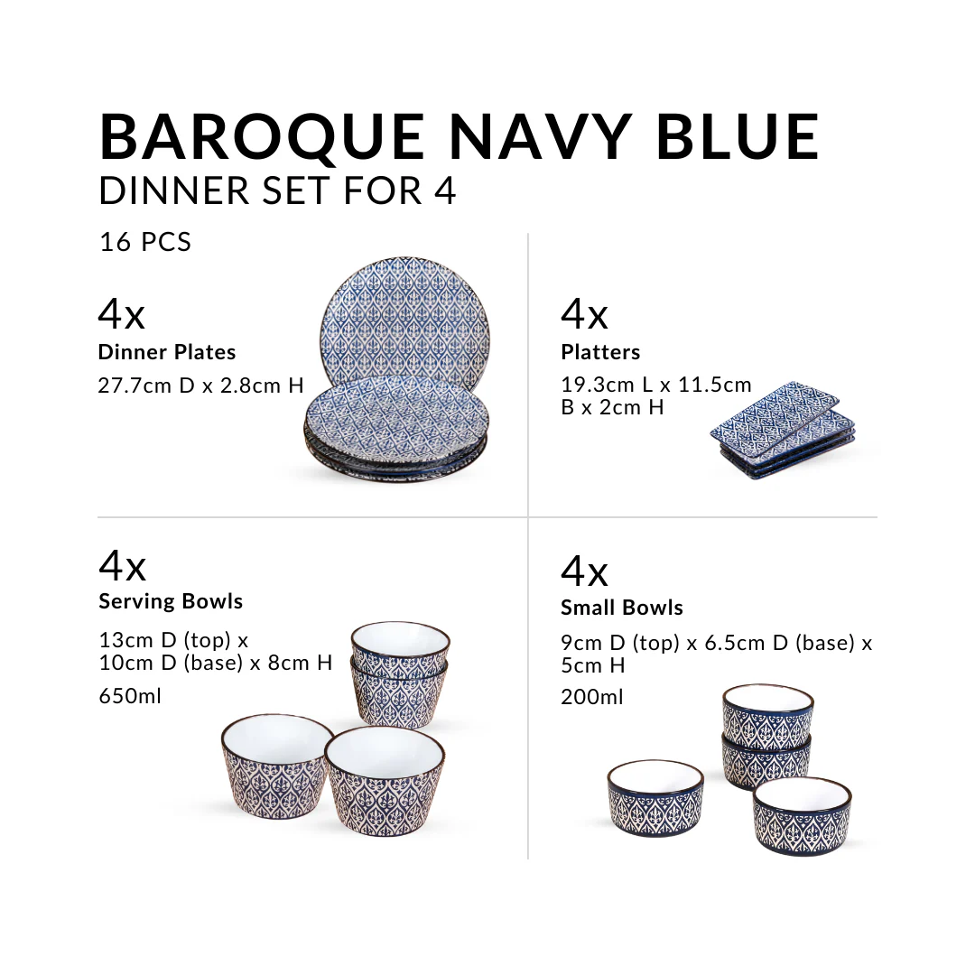 Baroque Navy Blue 16 Piece Dinner Set For 4 - Image 3