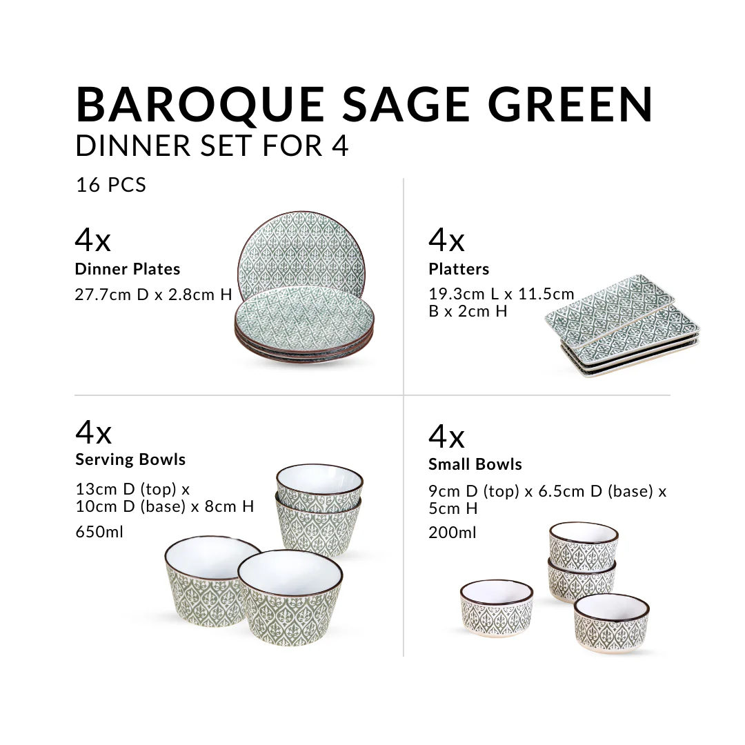 Baroque Sage Green 16 Piece Dinner Set For 4 - Image 3