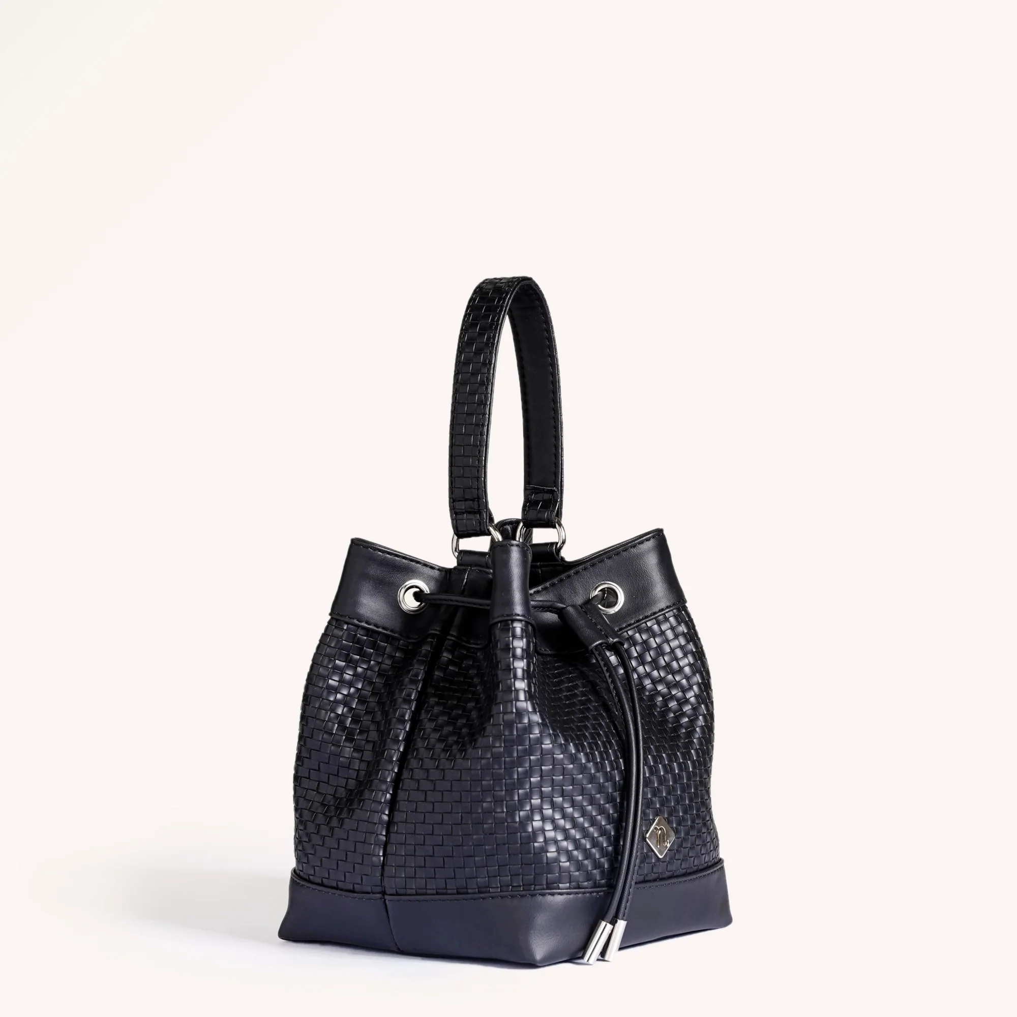 Basket Weave Bucket Handbag For Women Black - Image 8