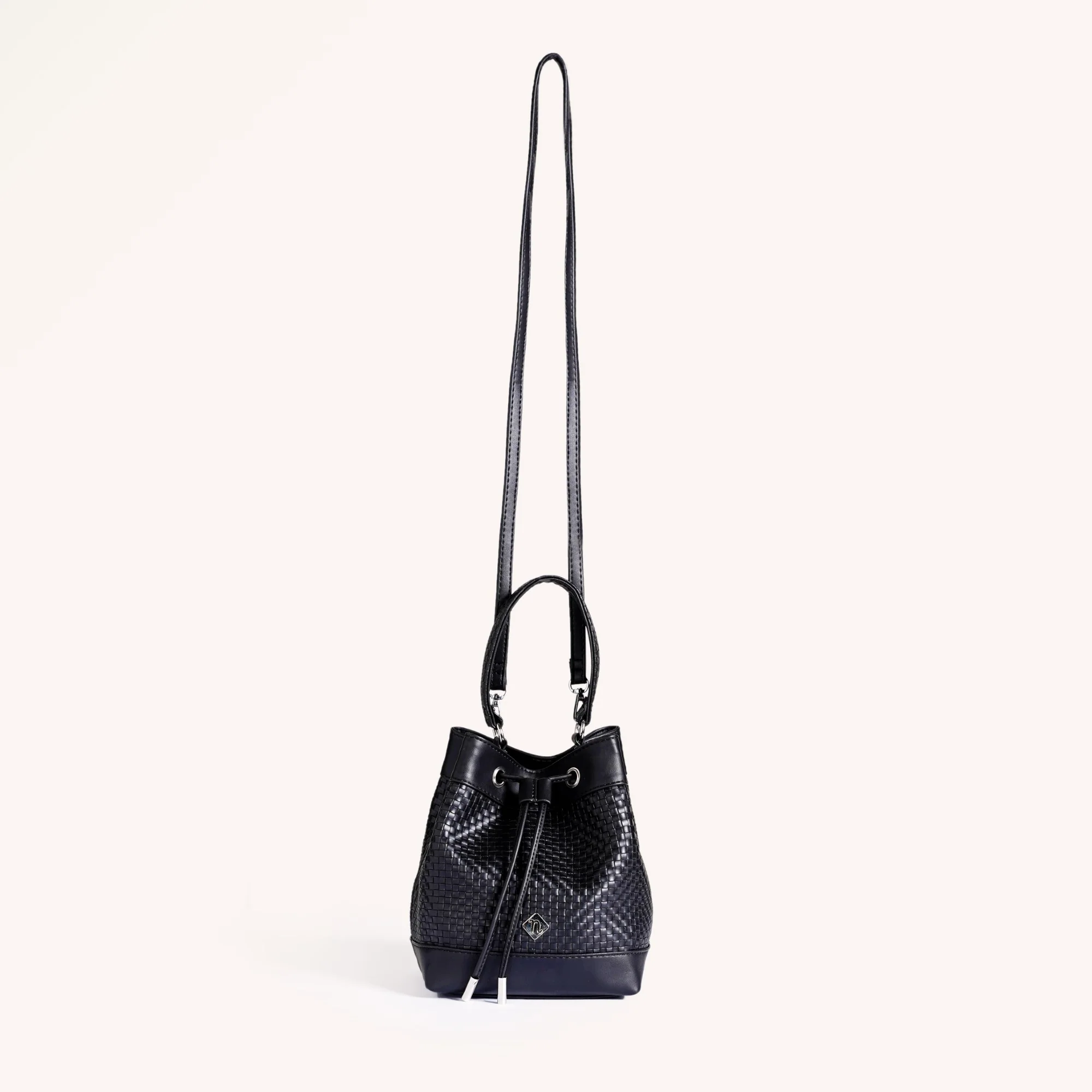 Basket Weave Bucket Handbag For Women Black - Image 9