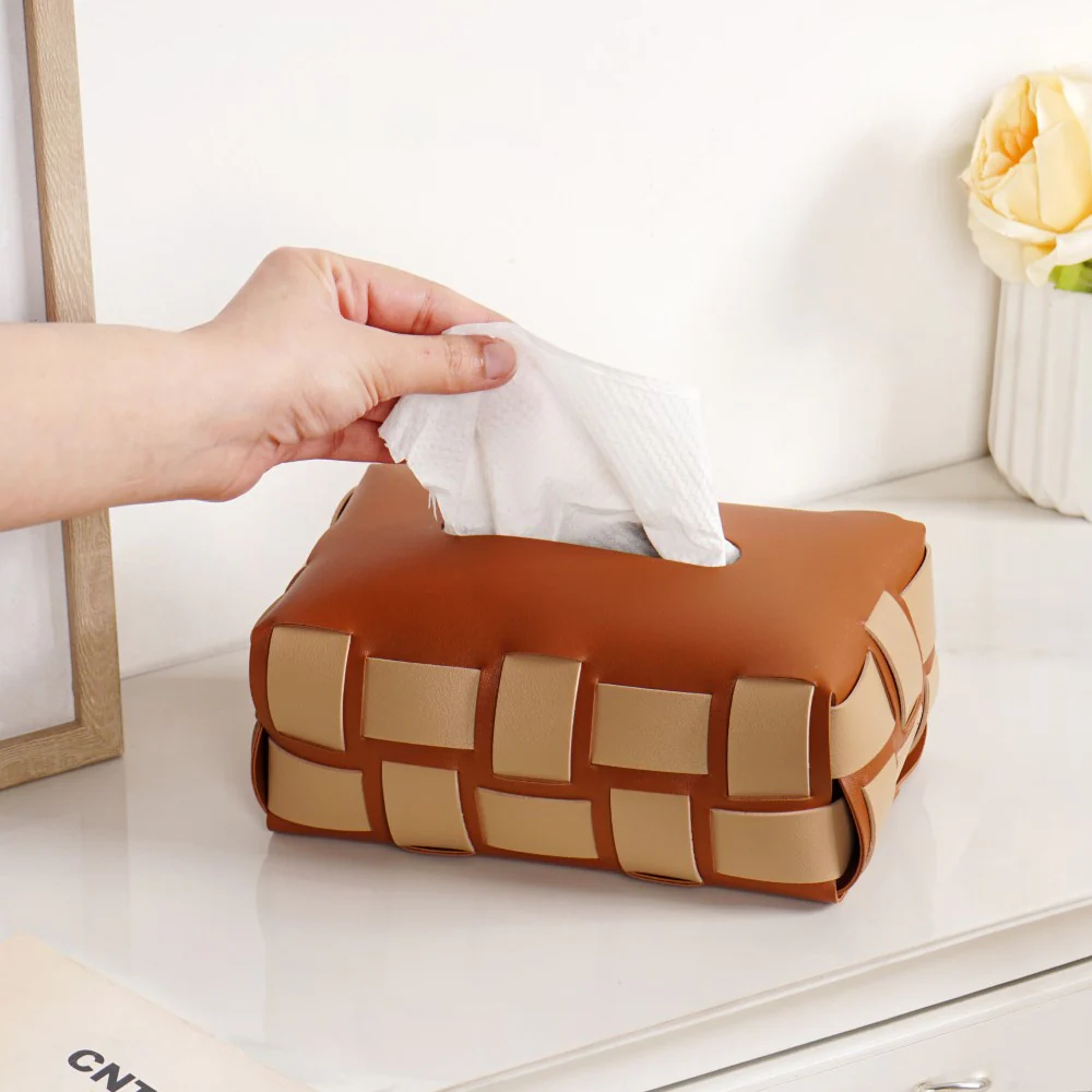 Basket Weave Tissue Box Brown Beige - Image 4