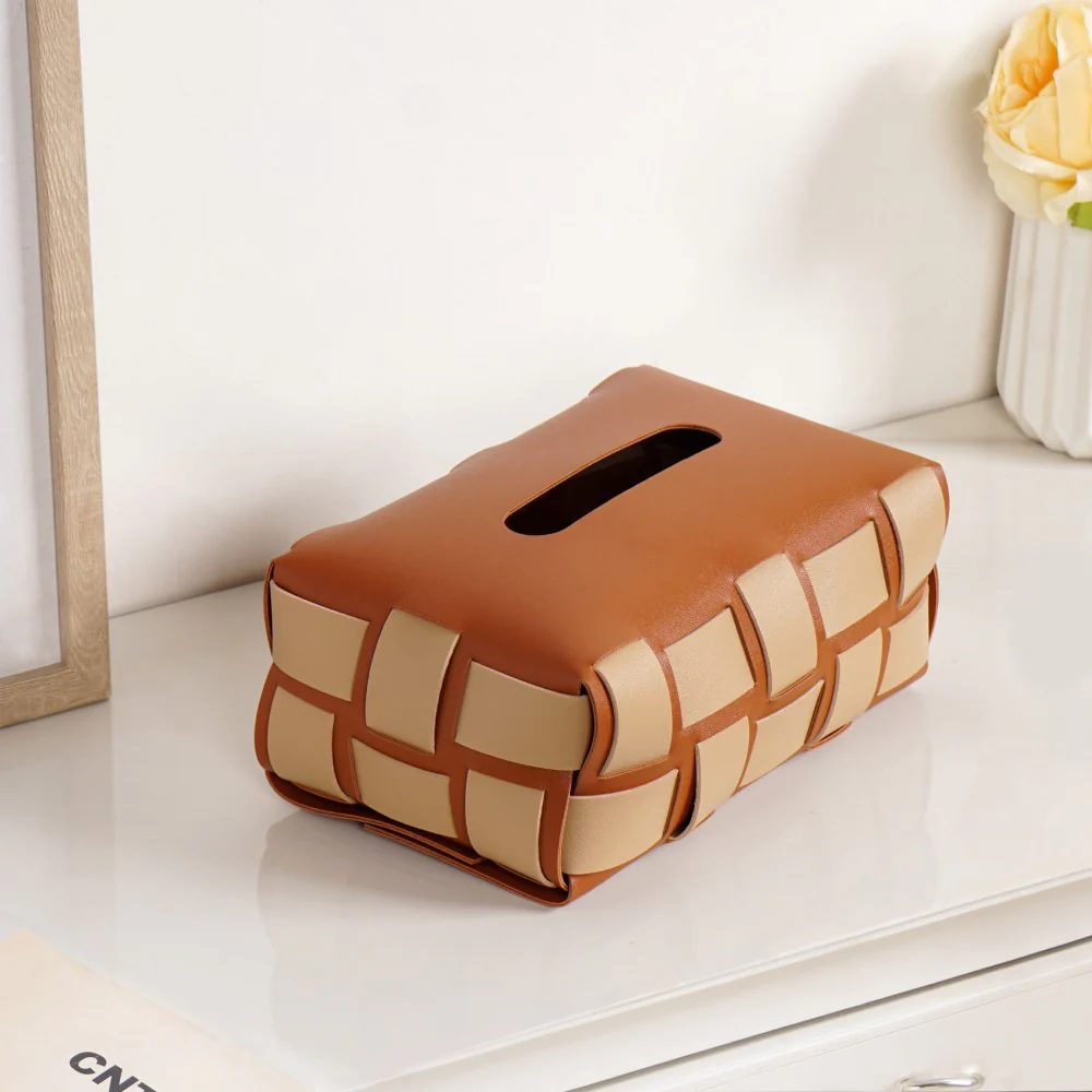 Basket Weave Tissue Box Brown Beige - Image 6