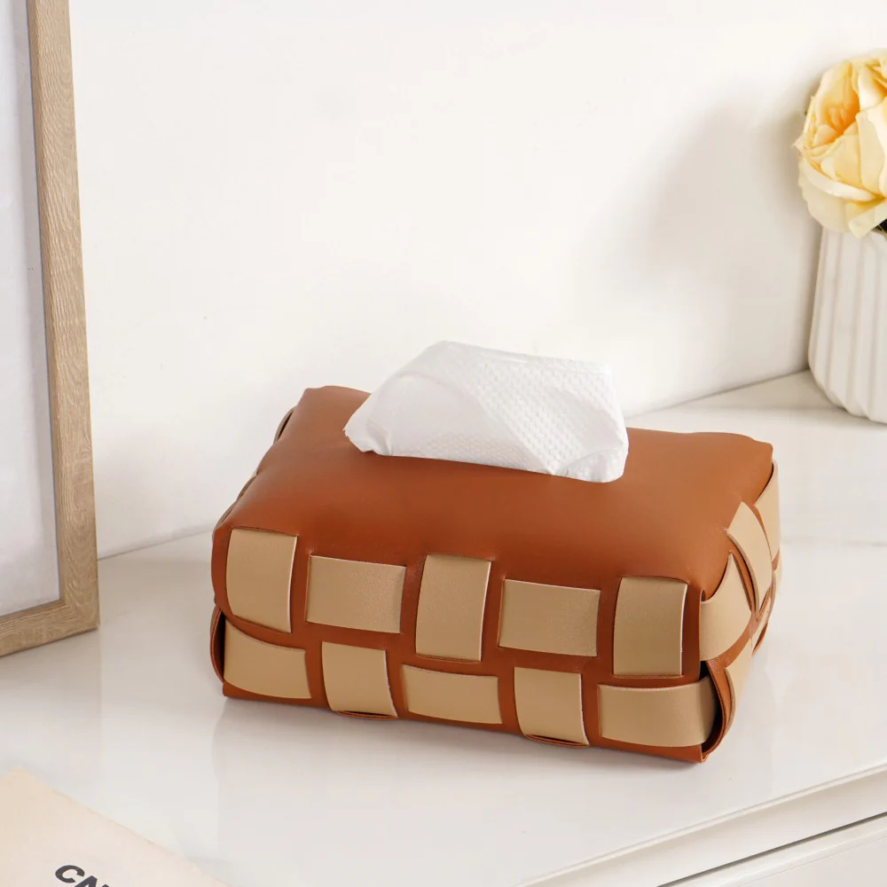 Basket Weave Tissue Box Brown Beige - Image 8