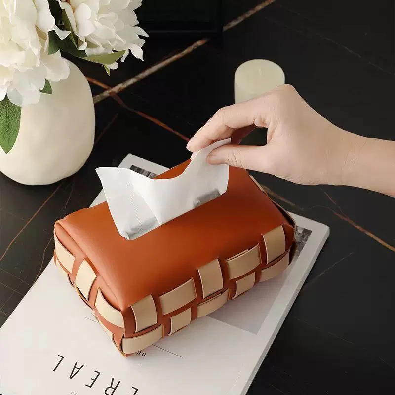 Basket Weave Tissue Box Brown Beige - Image 9