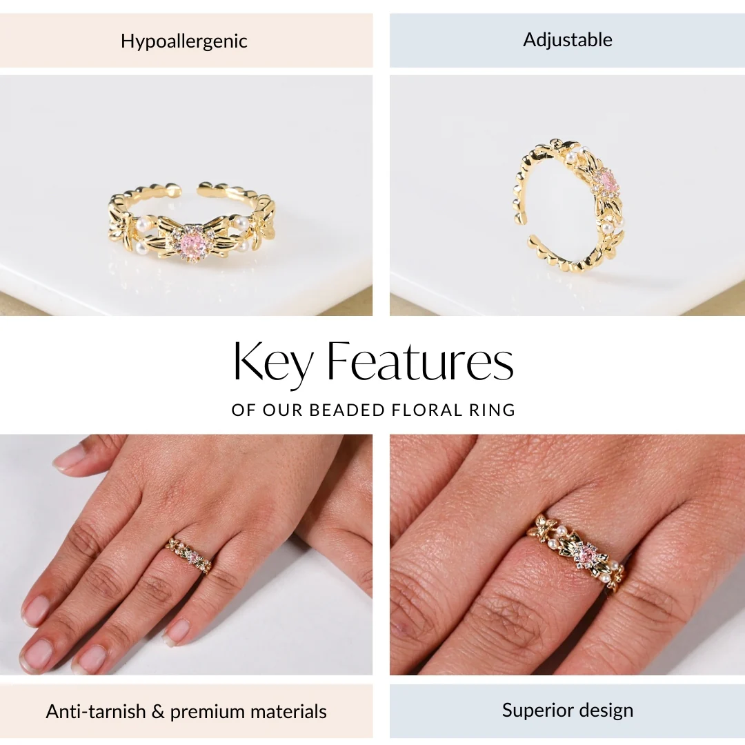 Beaded Floral Ring - Image 4