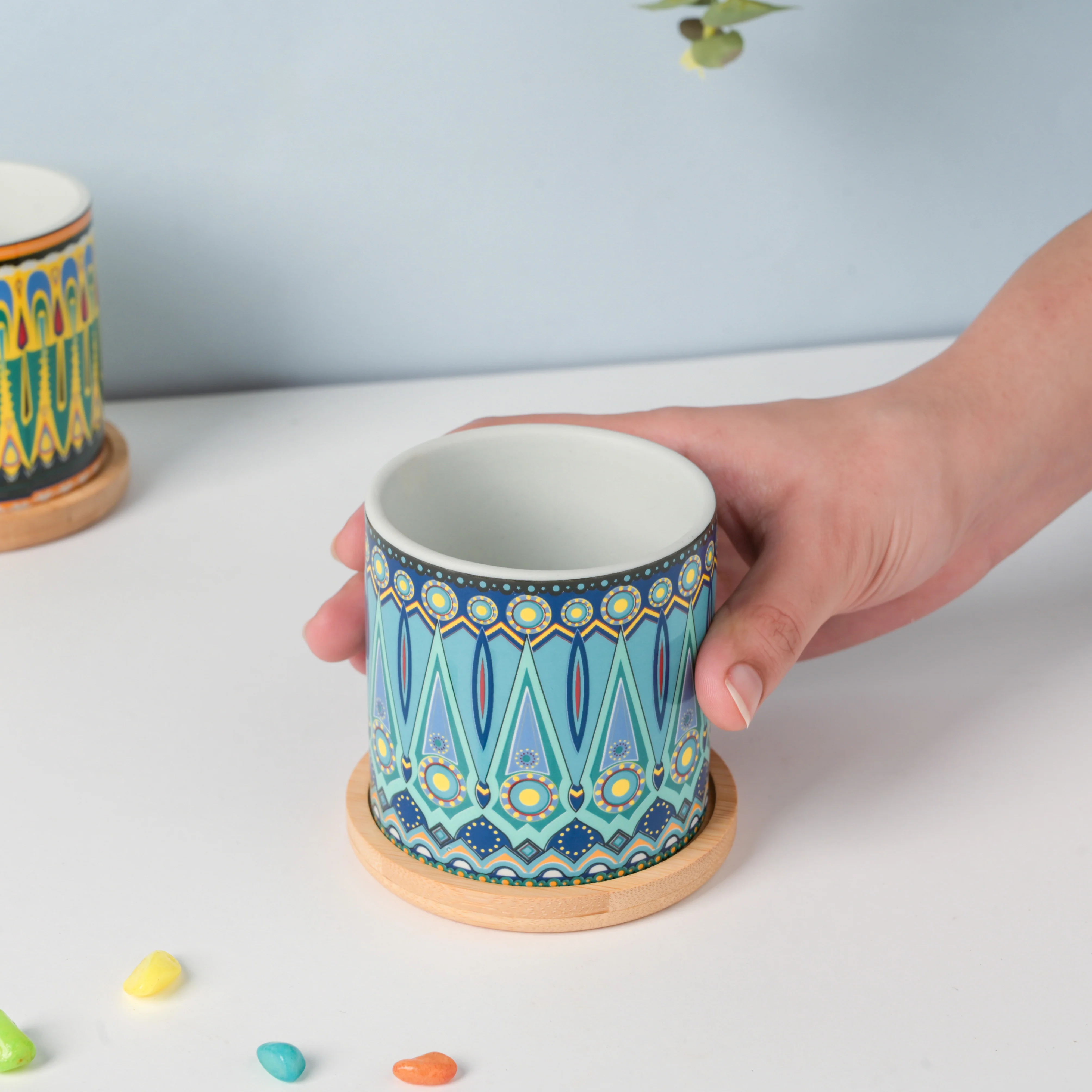 Beaming Blue Planter With Coaster - Image 2