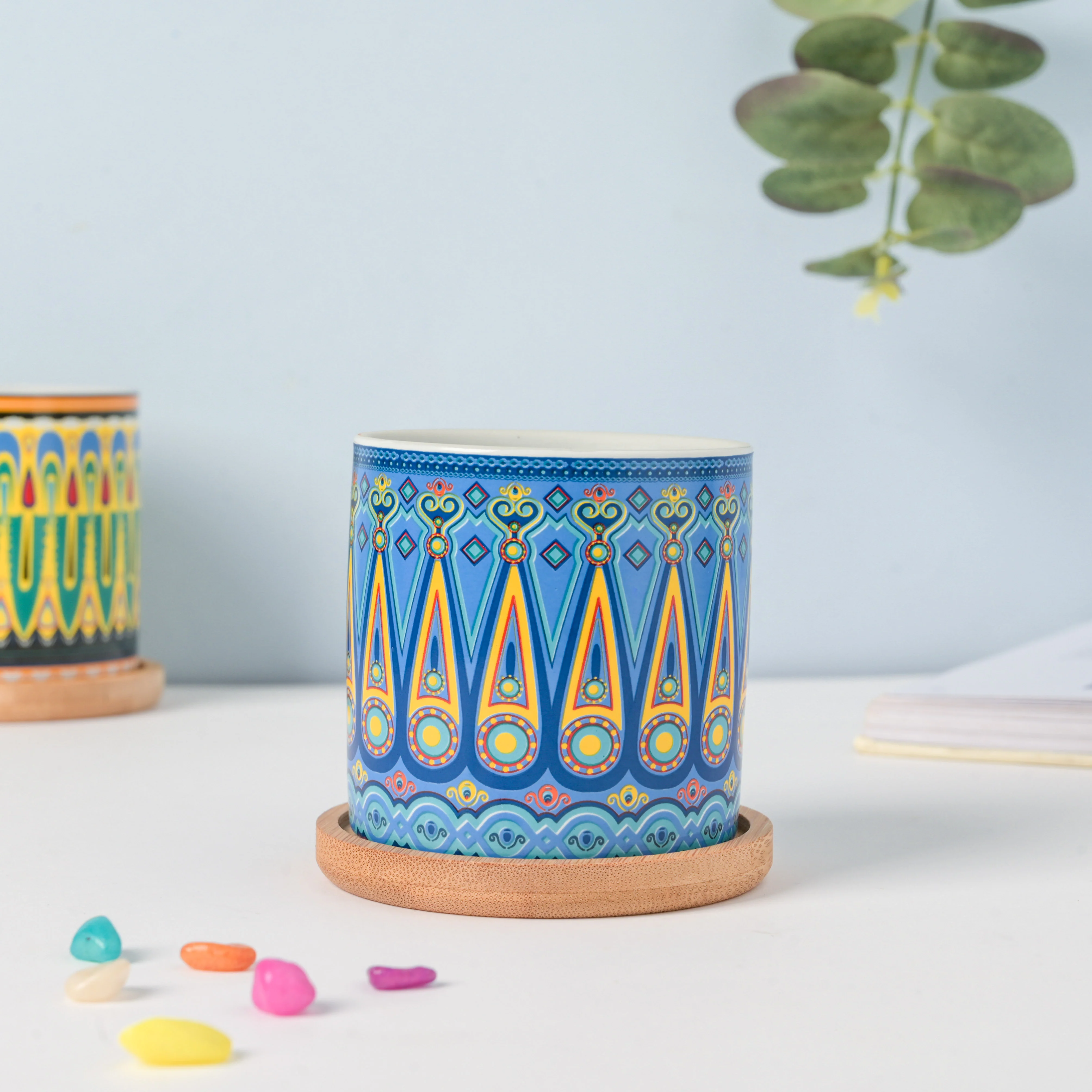 Beaming Blue Traditional Planter With Coaster - Image 3