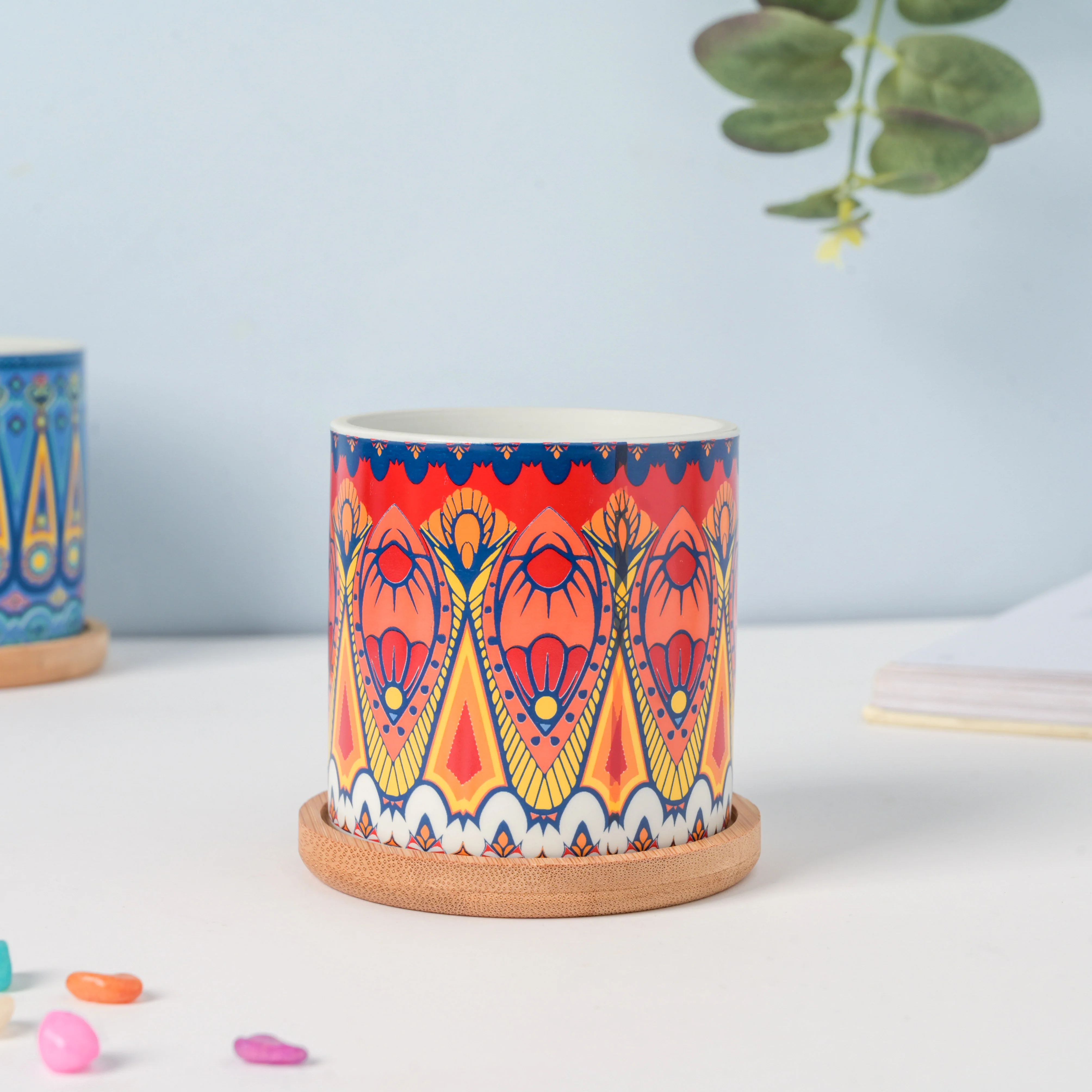 Beaming Red Planter With Coaster - Image 3