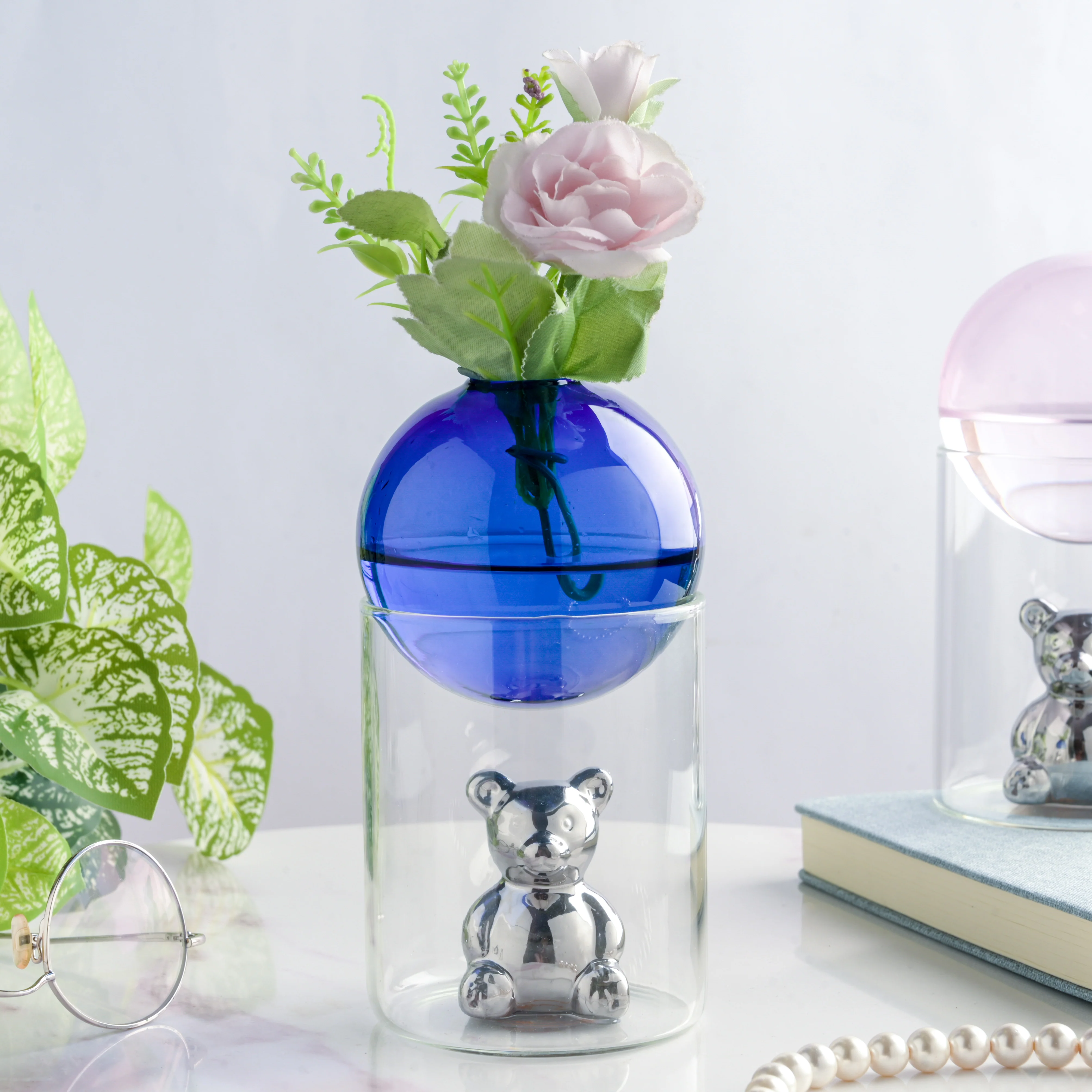 Bear In The Jar Glass Planter Blue - Image 2