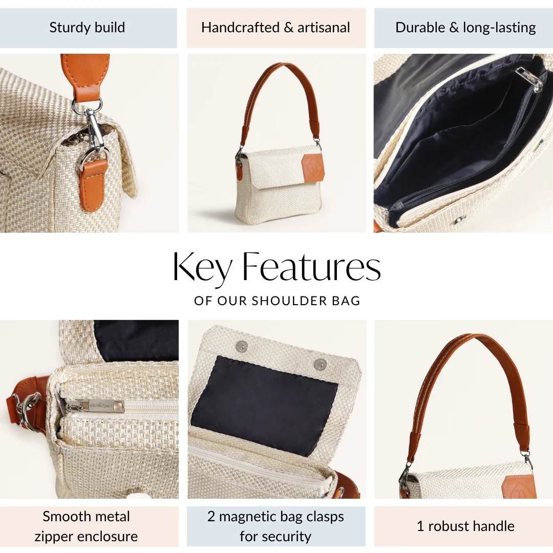 Beige And Tan Vegan Leather Shoulder Bag - Image 5