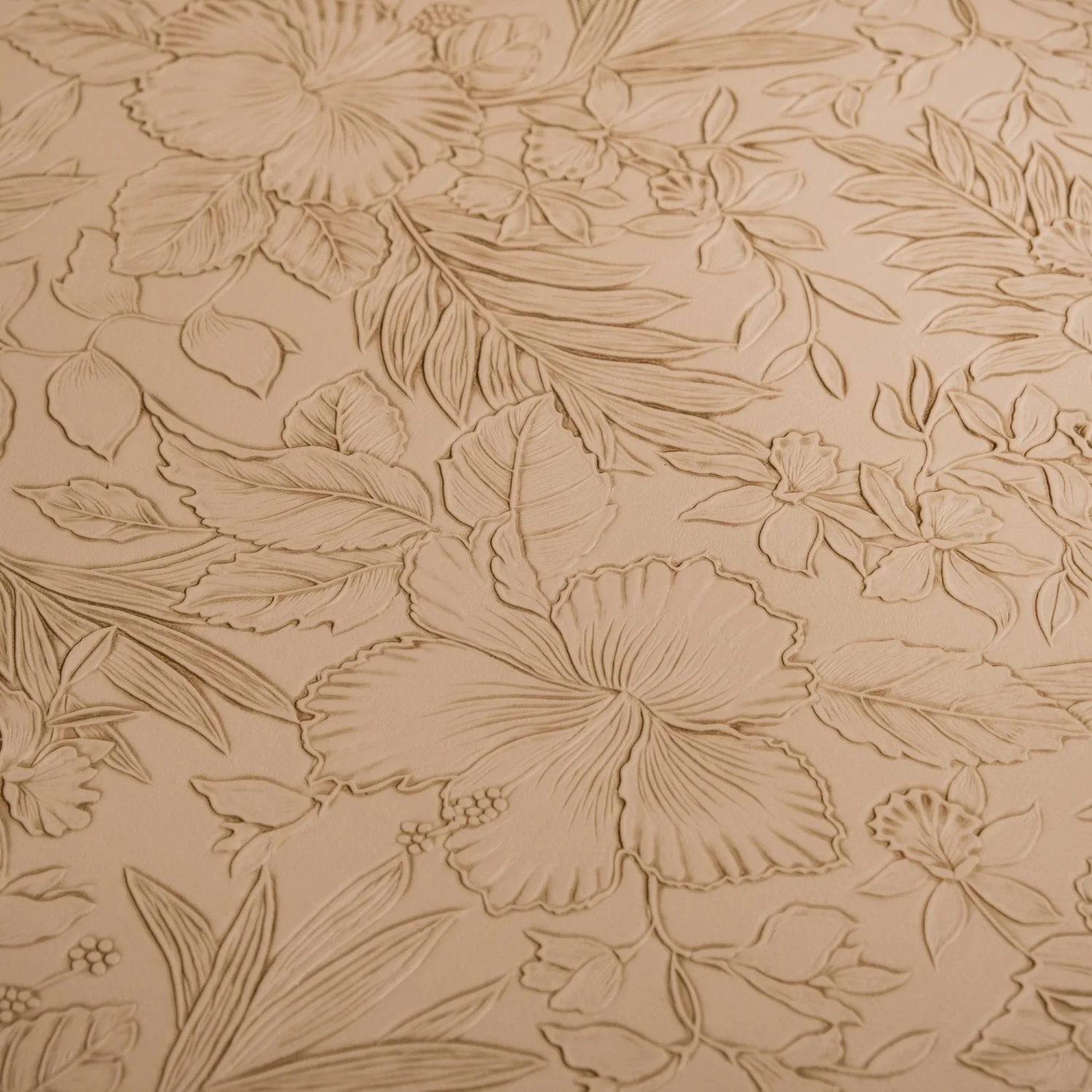Beige Embossed Hibiscus Round Placemats Set Of 6 - Image 6