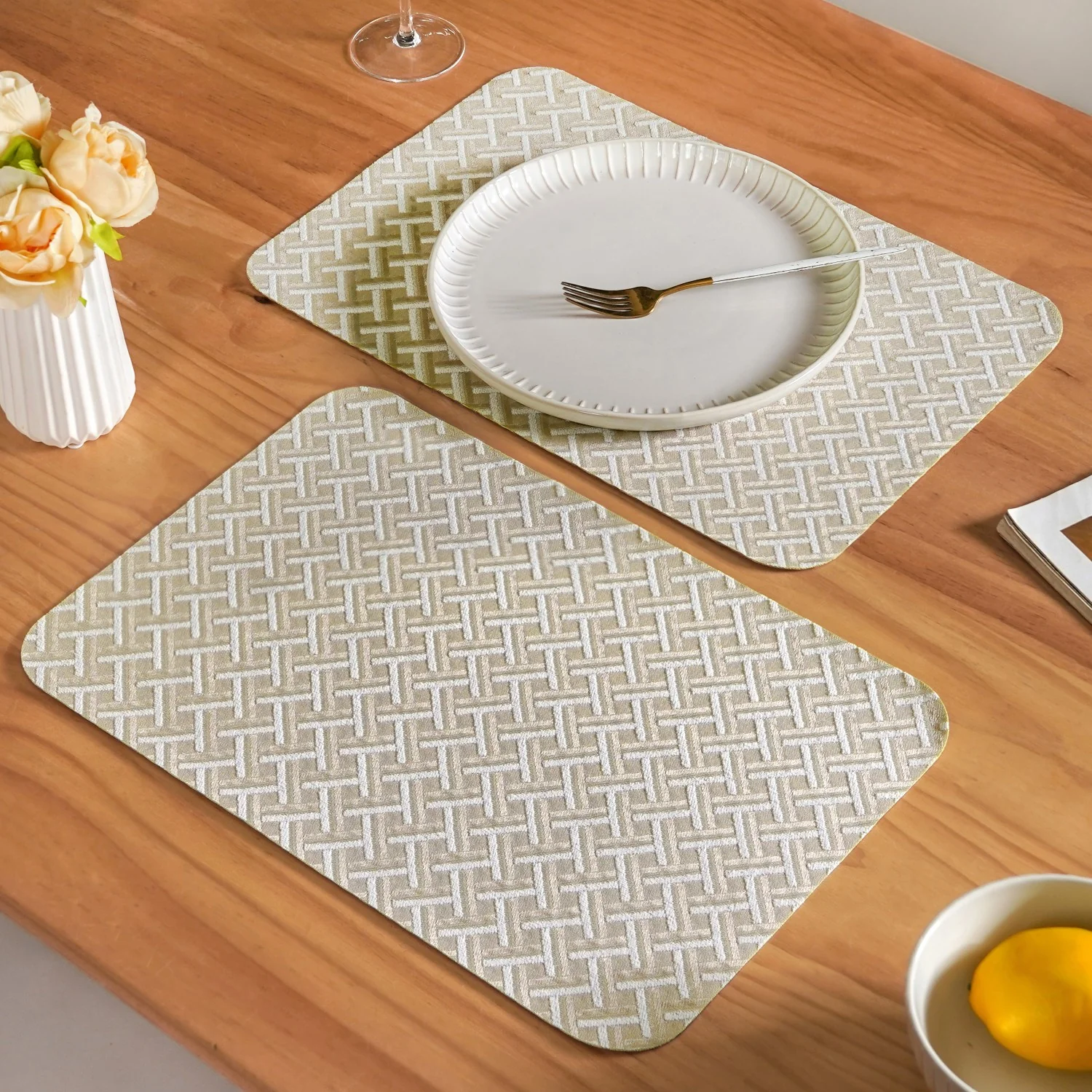 Beige Gold Chevron Tablemat Set Of 6 - Image 7
