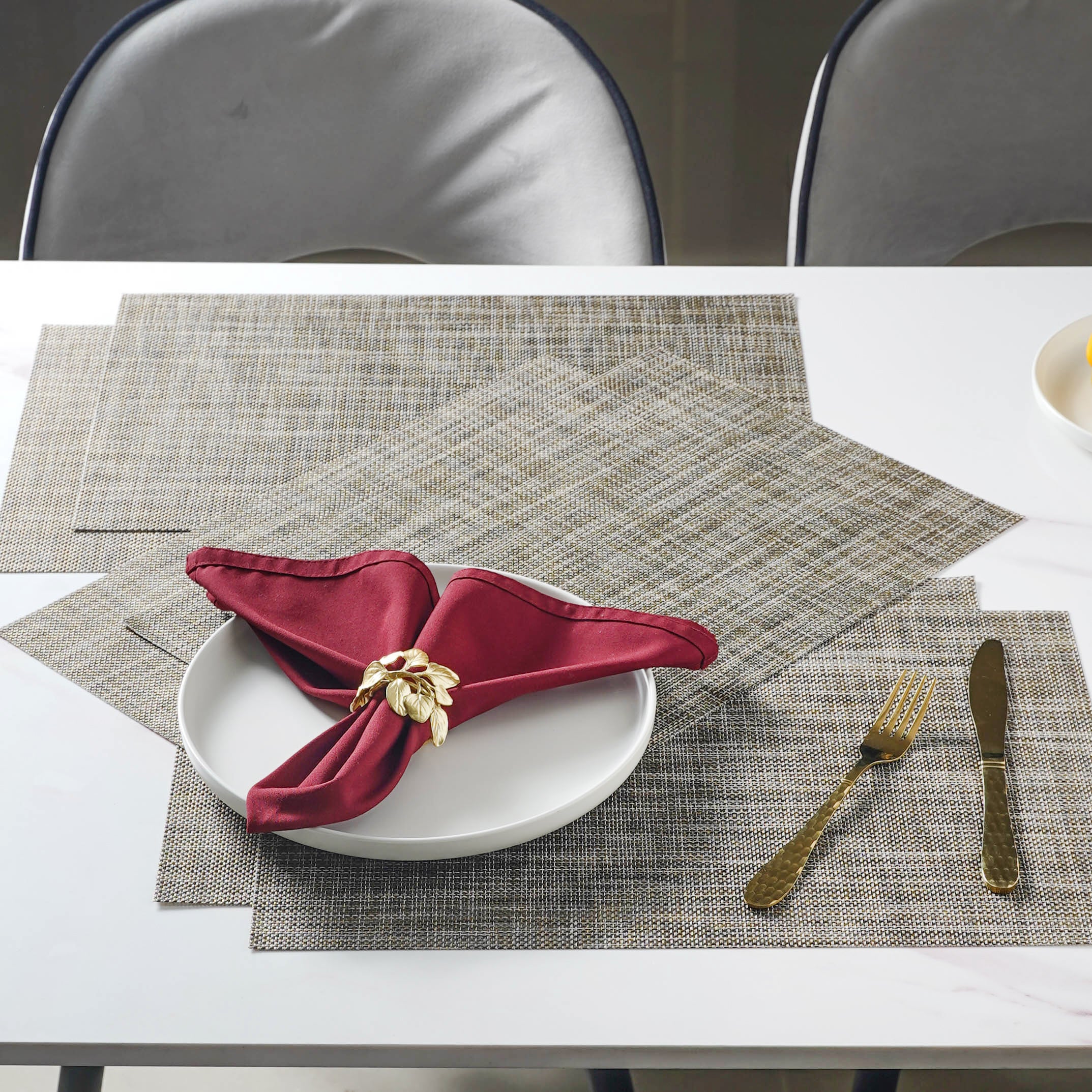 Beige-grey PVC Table Mat Set of 6 - Image 5