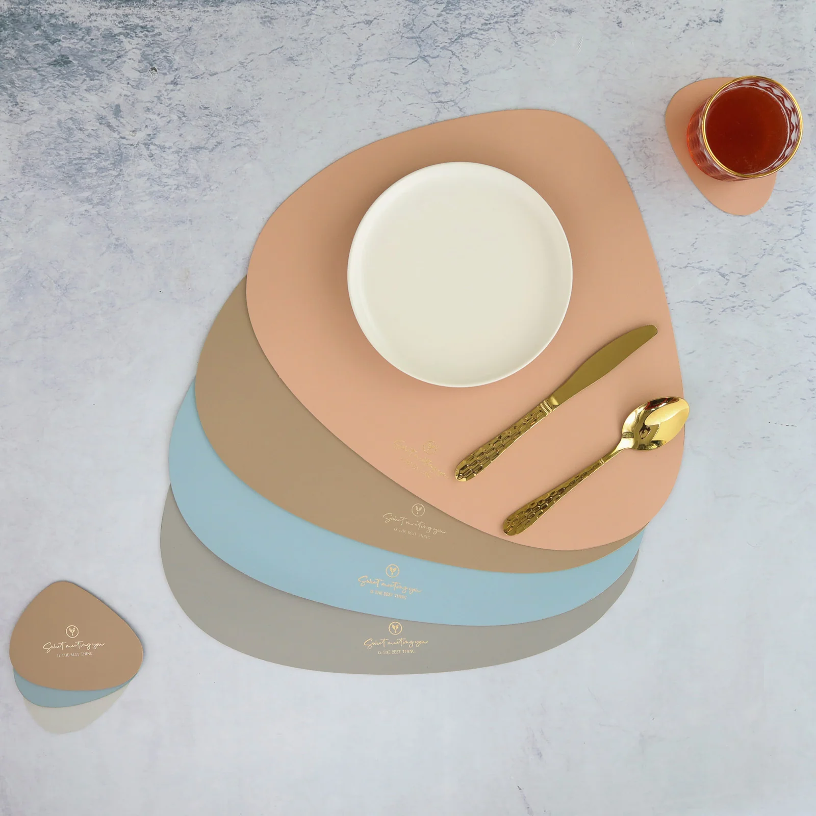 Beige Leather Dinner Mat Set of 4 - Image 3