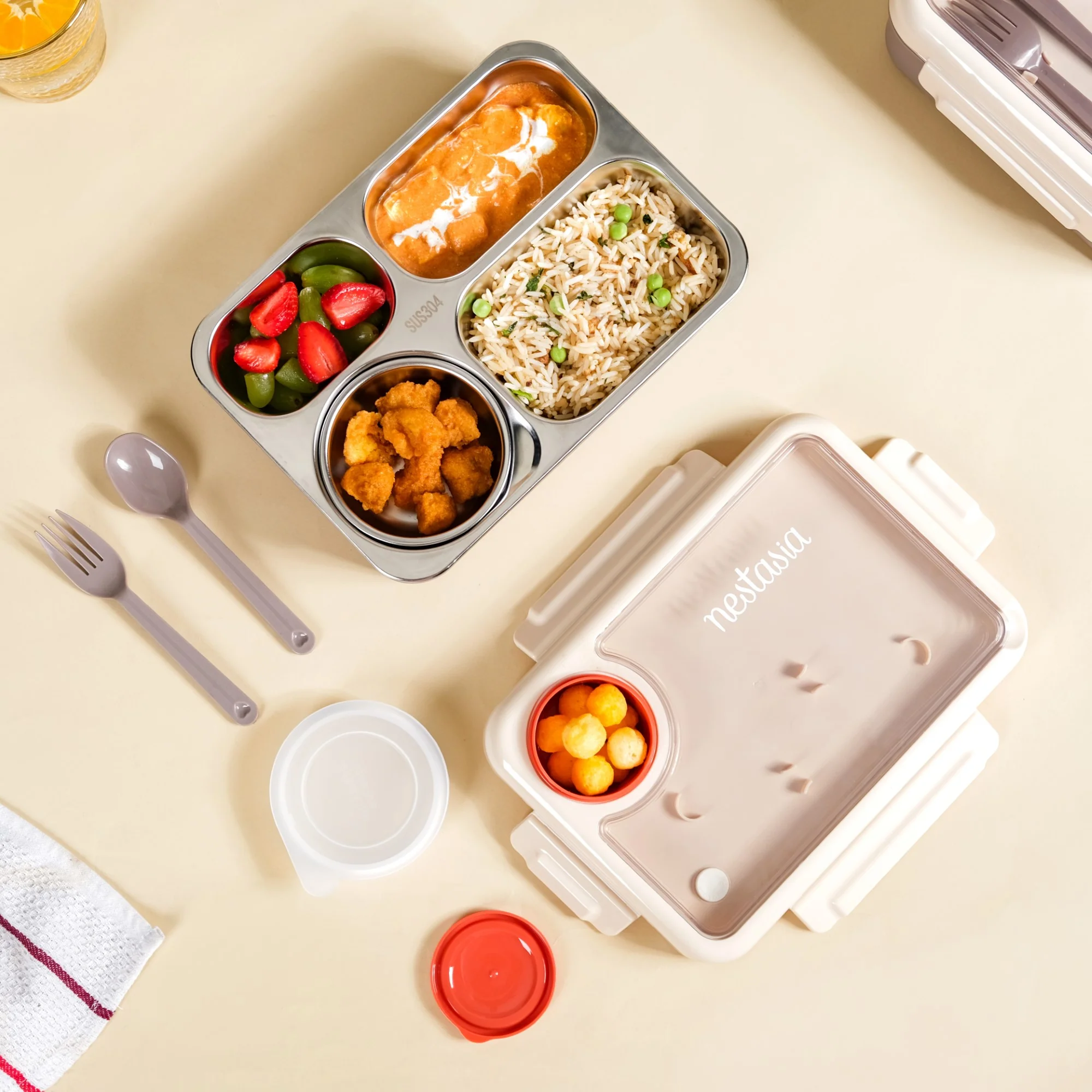 Bento Beige Stainless Steel Insulated Lunch Box For Work 950ml - Image 4
