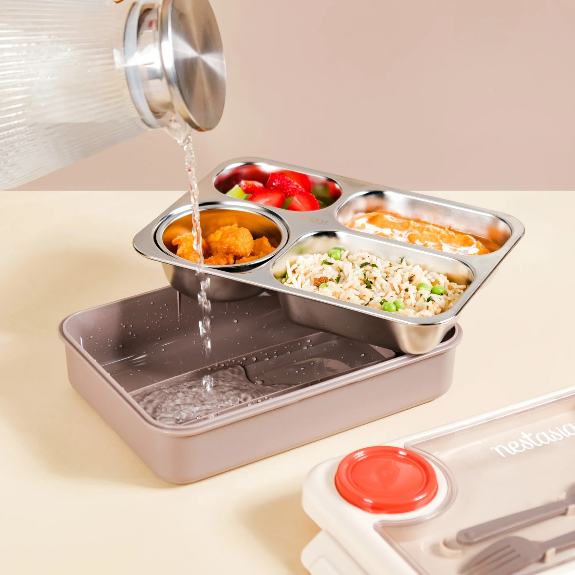 Bento Beige Stainless Steel Insulated Lunch Box For Work 950ml - Image 5