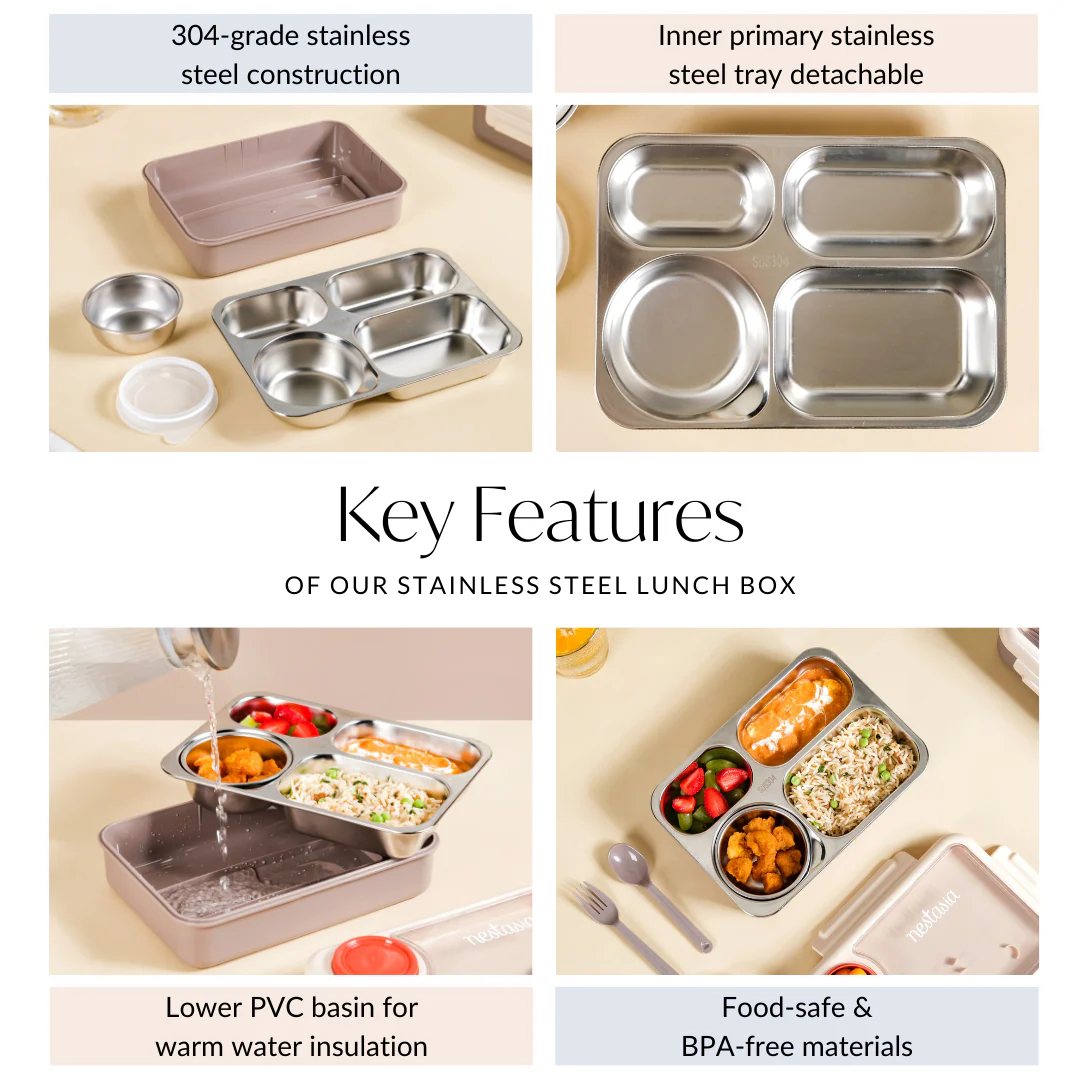 Bento Beige Stainless Steel Insulated Lunch Box For Work 950ml - Image 6