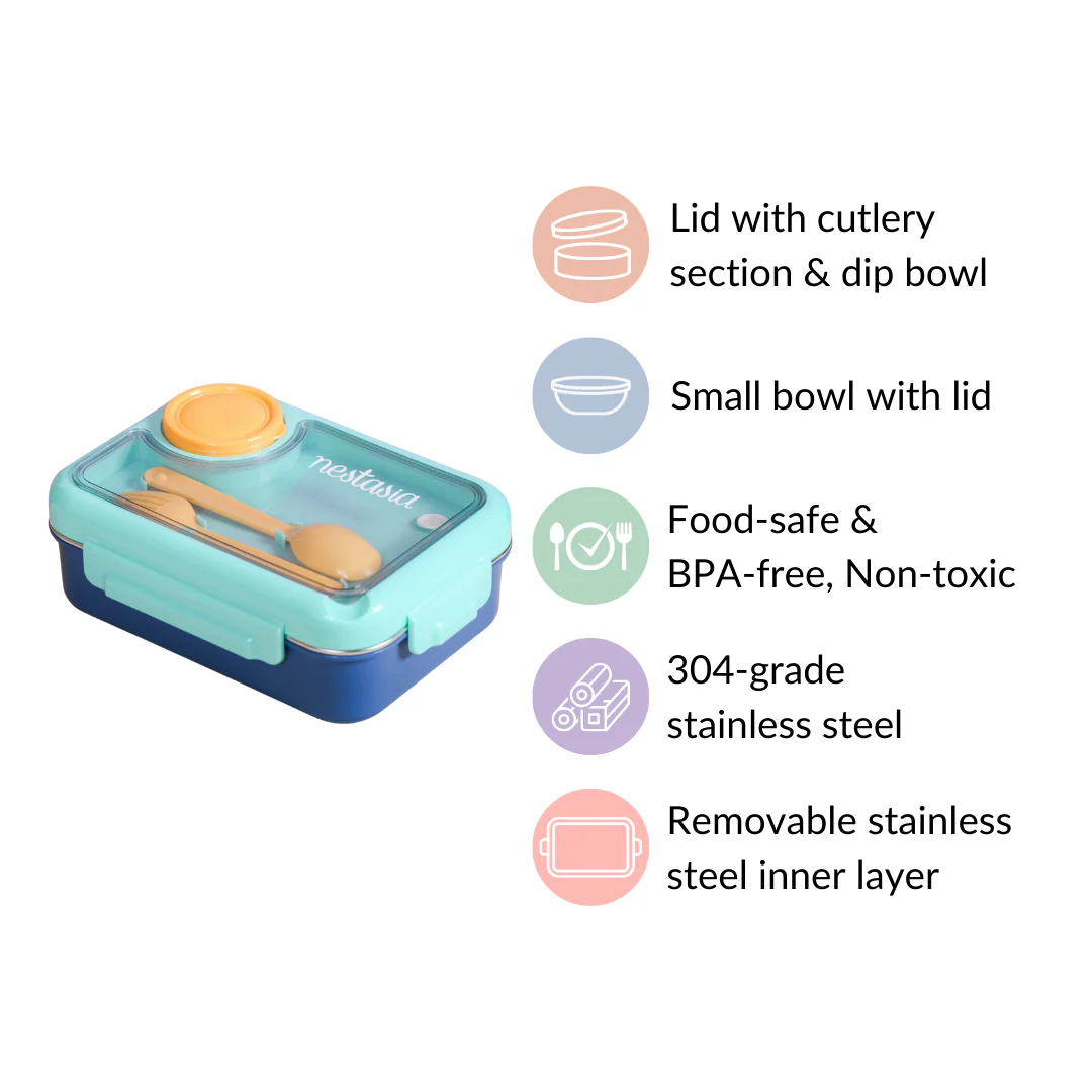 Bento Lunch Box With 3 Compartments Blue 750ml - Image 10