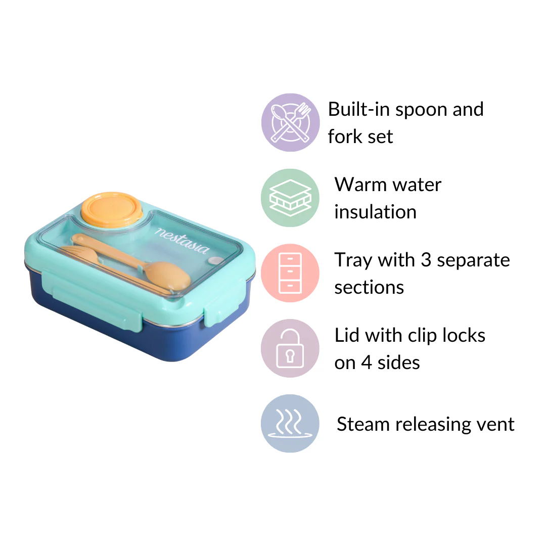 Bento Lunch Box With 3 Compartments Blue 750ml - Image 11