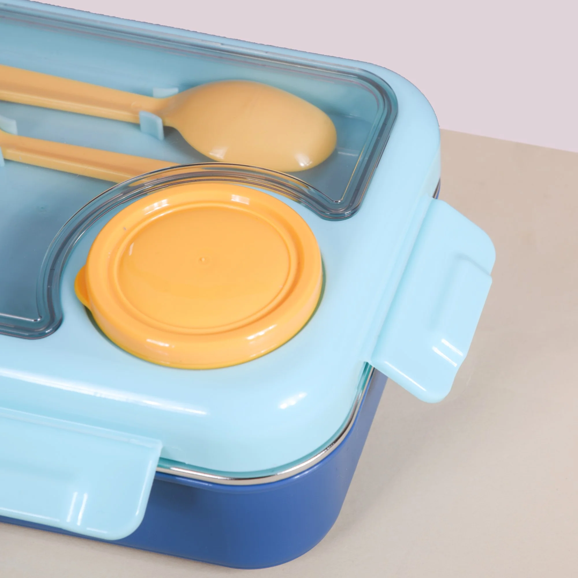 Bento Lunch Box With 3 Compartments Blue 750ml - Image 14