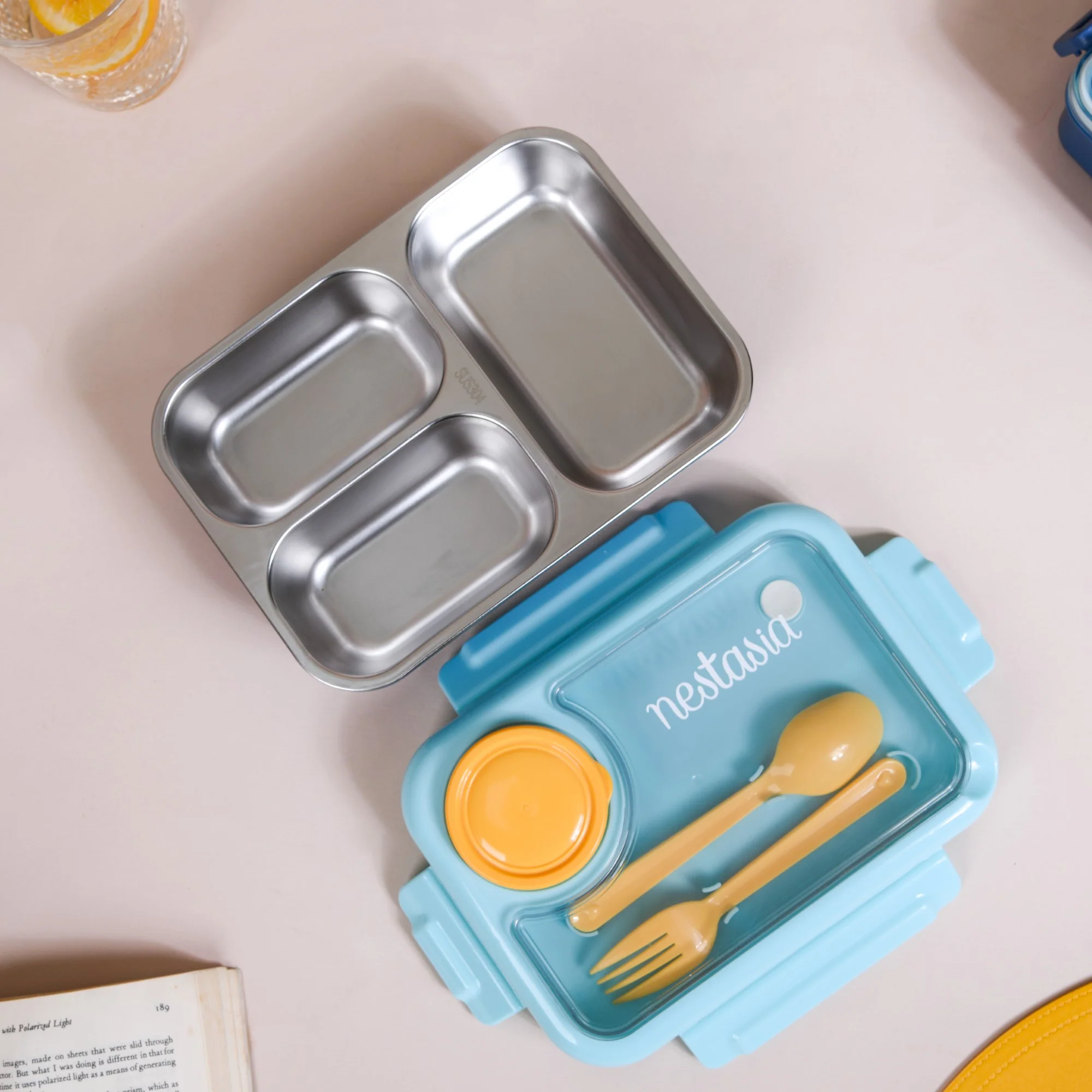 Bento Lunch Box With 3 Compartments Blue 750ml - Image 16