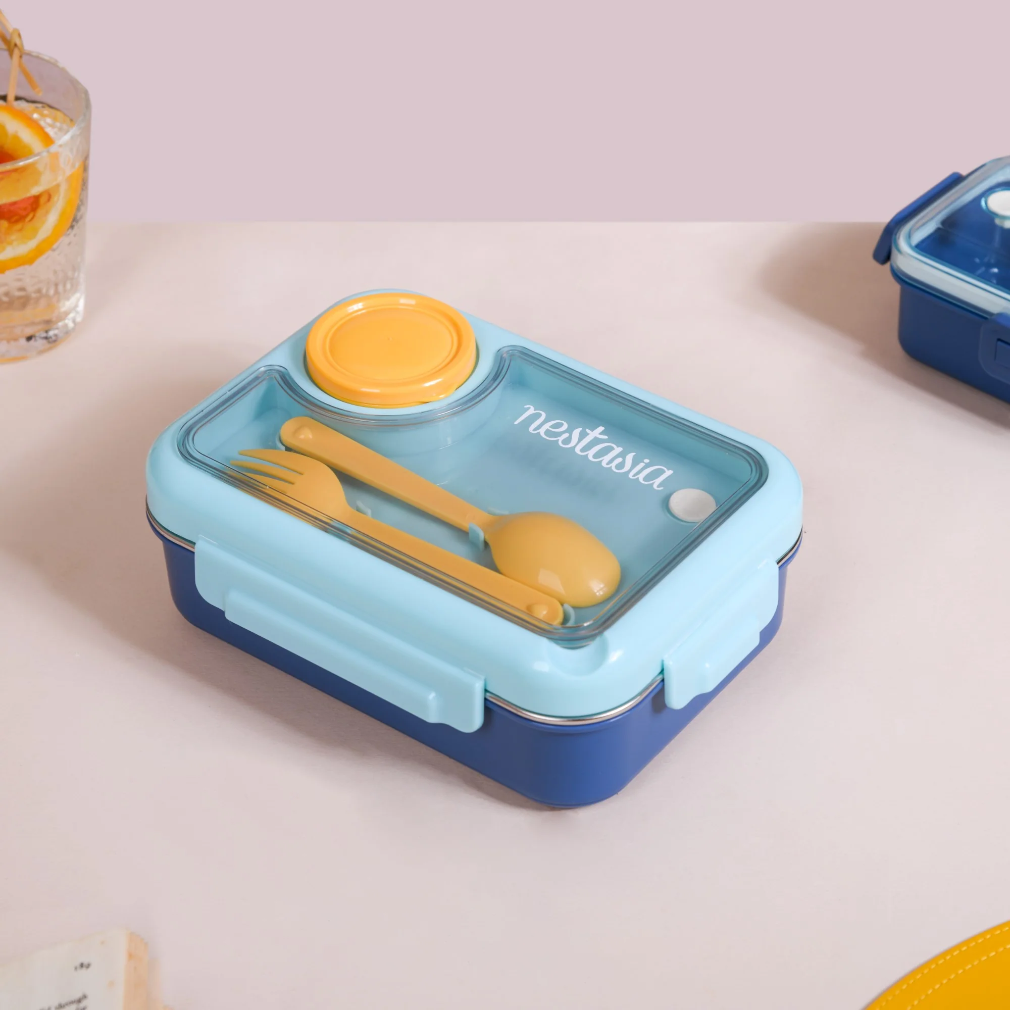 Bento Lunch Box With 3 Compartments Blue 750ml - Image 24